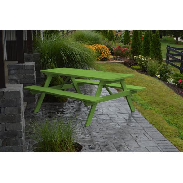Unfinished A & L Furniture Yellow Pine Picnic Table with Attached Benches - Perfect for Outdoor Dining, Backyard Gatherings & Camping Trips