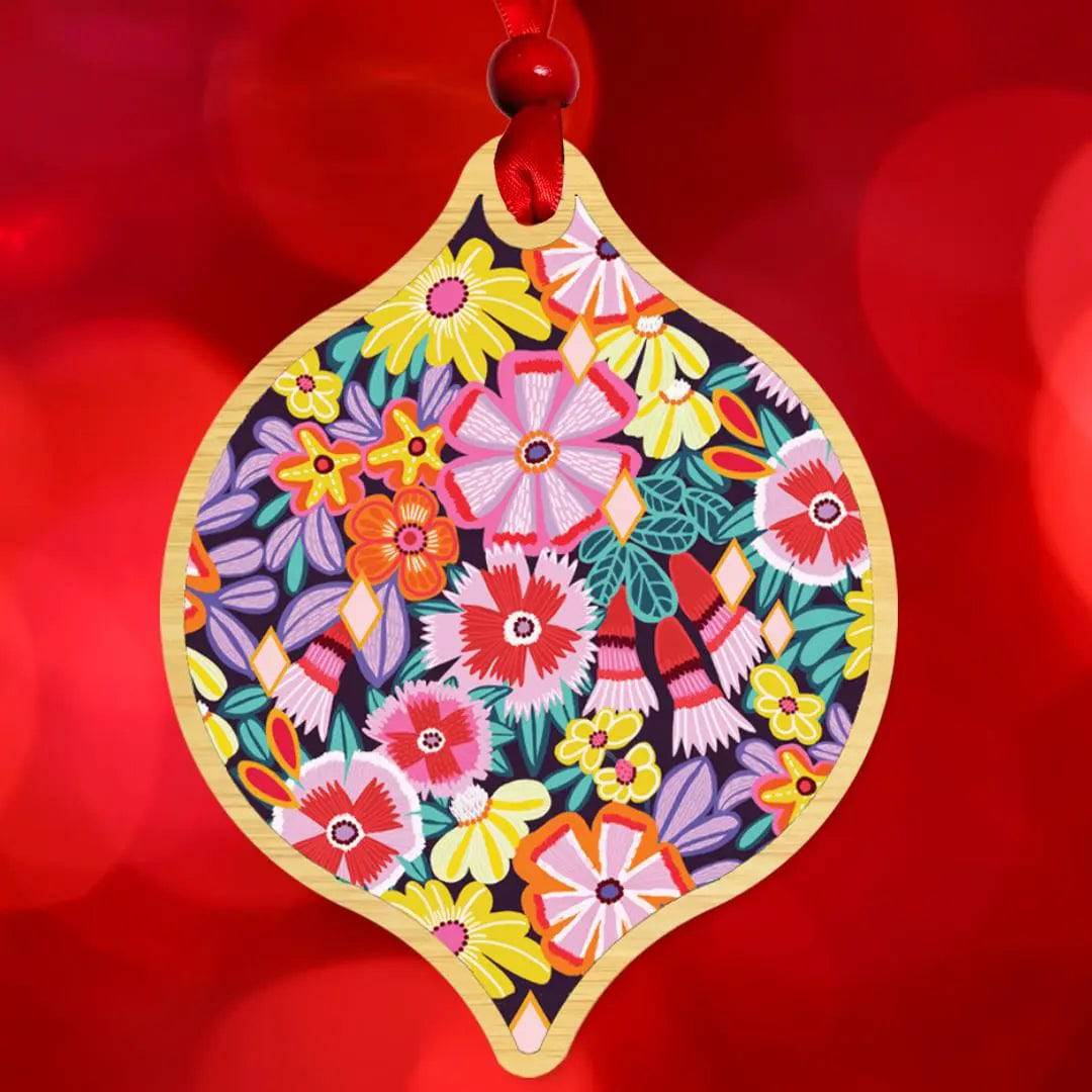 Flower Power Christmas Bauble - Festive Holiday Ornament for Tree Decorating, Gift Giving & Seasonal Home Decor
