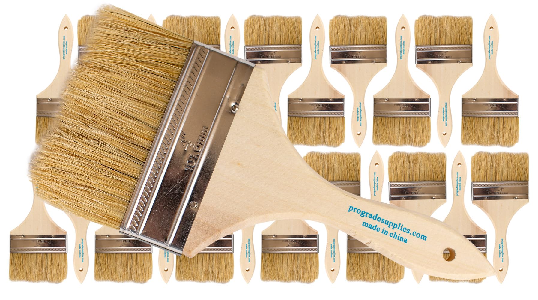 Professional Grade 4 Inch Chip Paint Brushes - Pack of 24 Light Brown Artist Brushes for Oil, Acrylic & Watercolor Painting - Perfect for Canvas, Wood & DIY Crafts