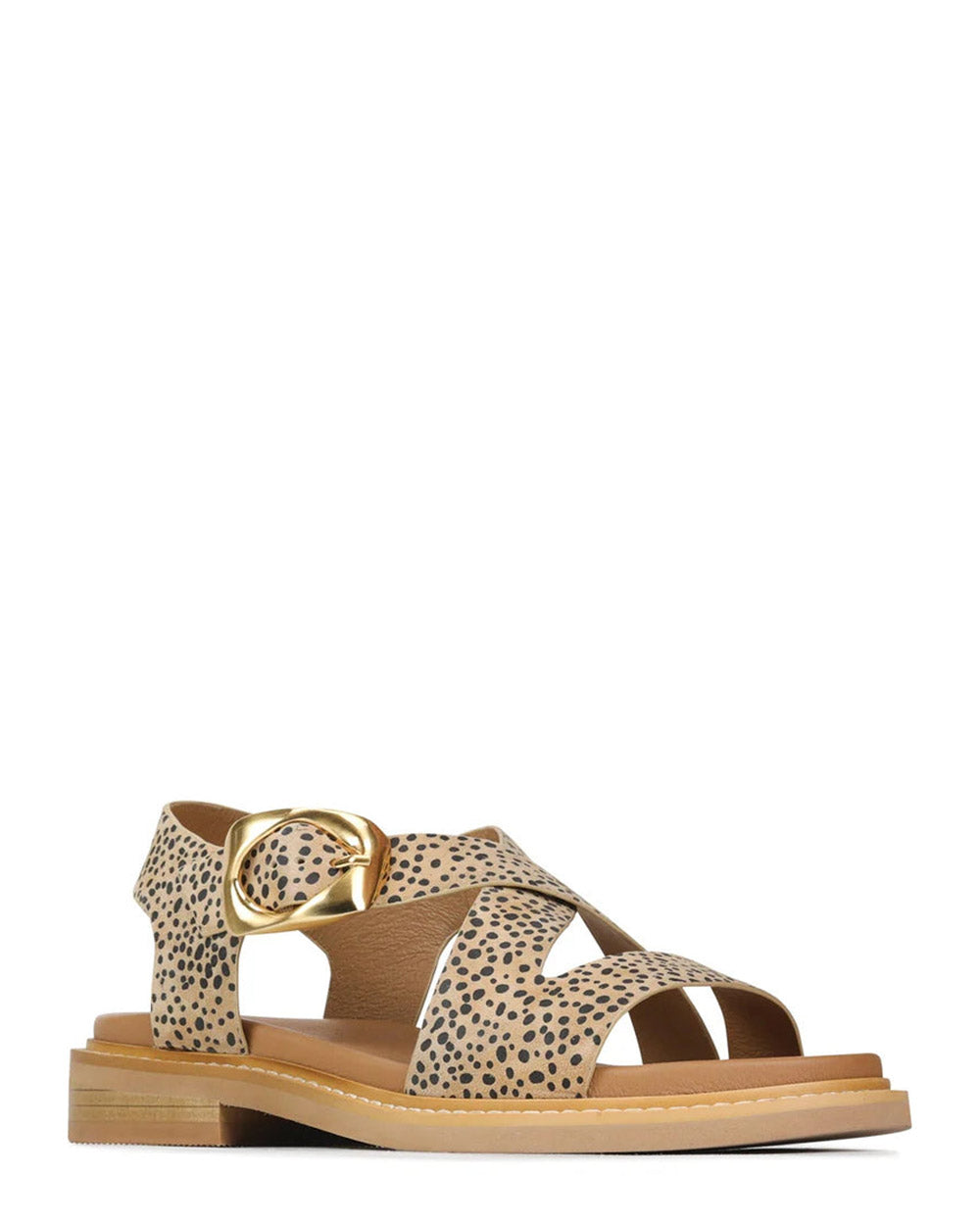 EOS Tan Cheetah Suede Leather Sandals for Women - Comfortable Summer Slide Sandals with Cushioned Footbed | Perfect for Beach, Vacation & Casual Outings