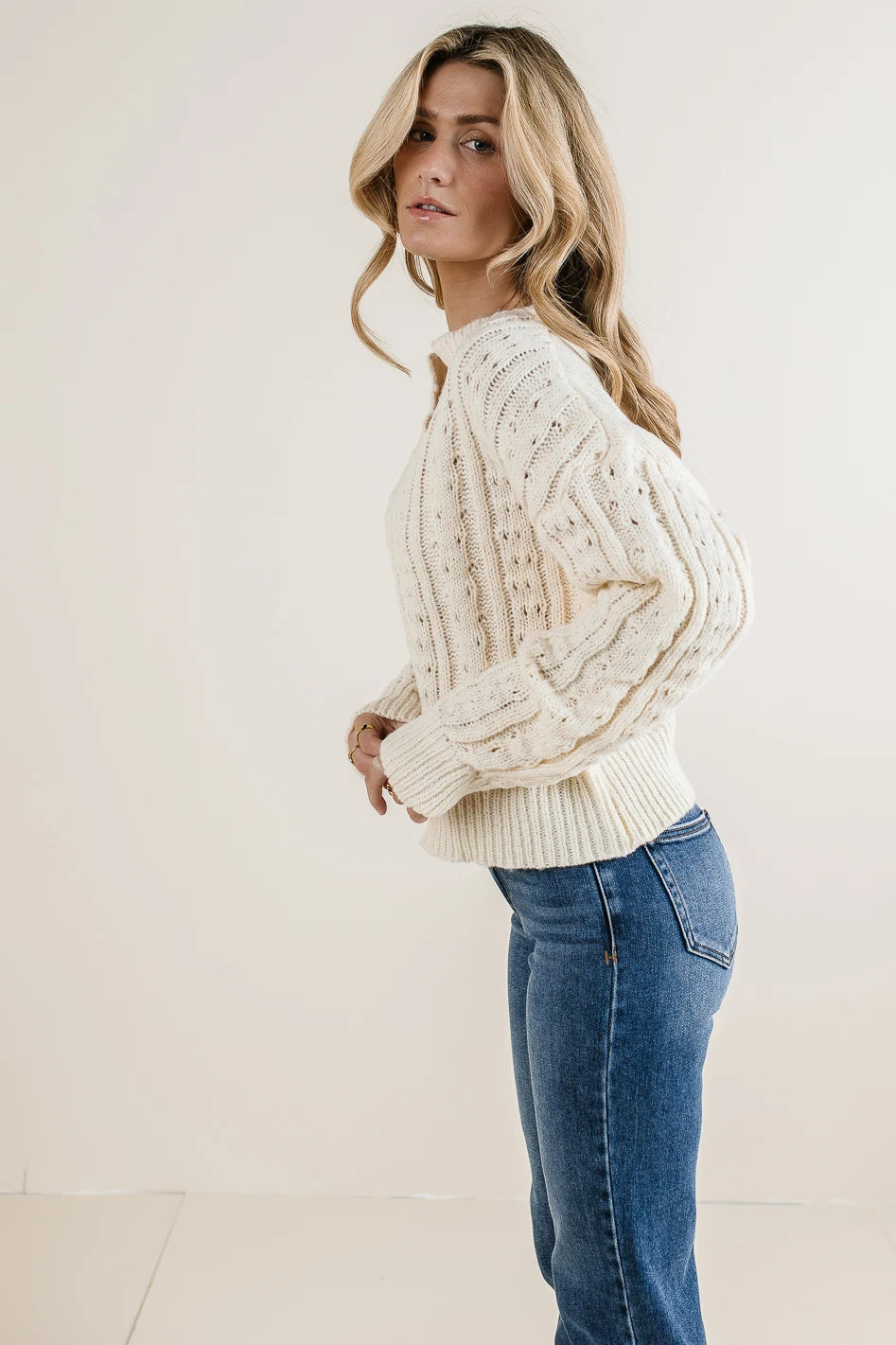 Emilia Knit Sweater Women's Cream Pullover - Cozy Winter Casual Wear for Office & Date Nights