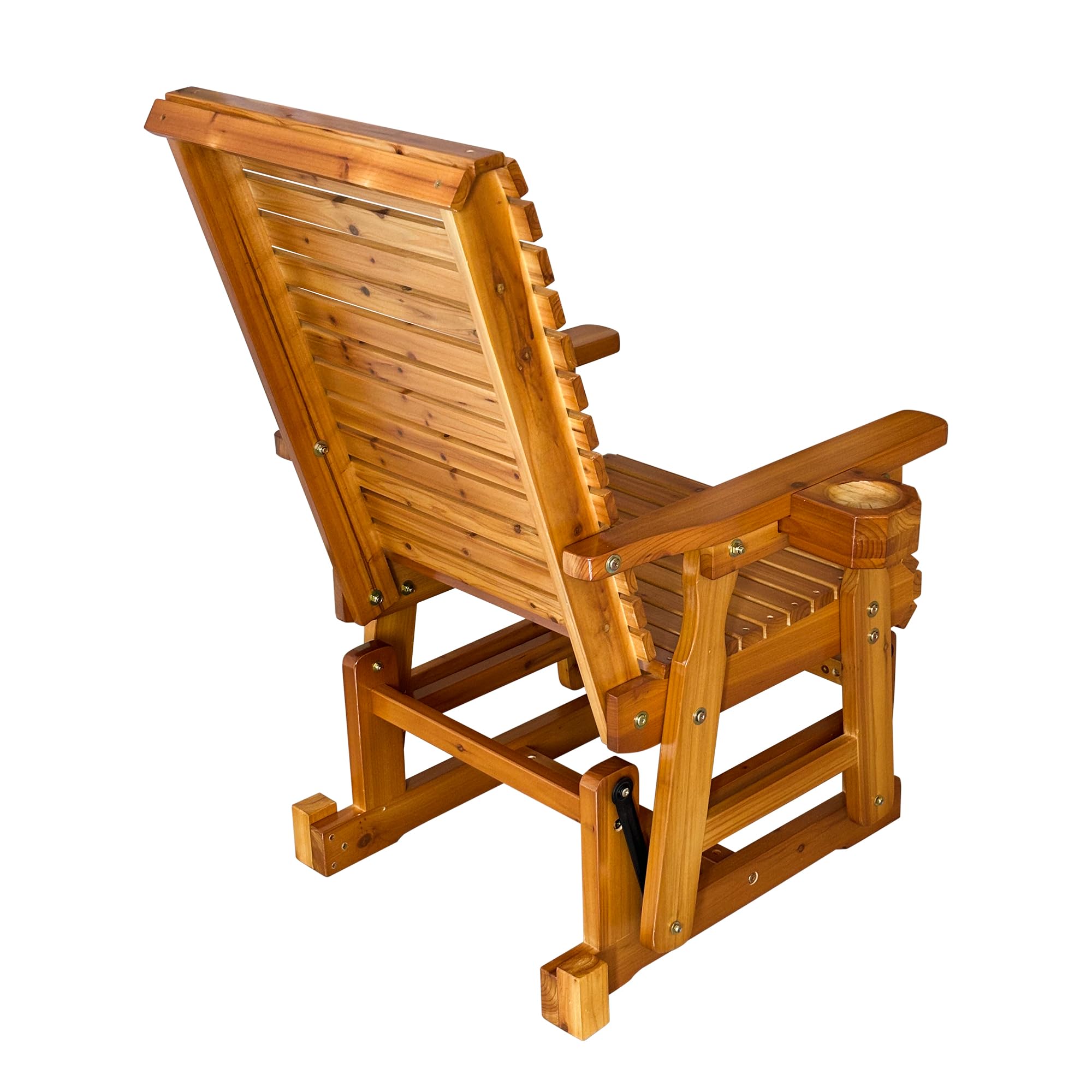 Fortune Candy Wooden Patio Glider - Single Person Outdoor Swing Chair with High Backrest & Deep Contoured Seat, Solid Fir Wood Construction, 600 LB Weight Capacity (Cedar Tone, Bridge Back) - Perfect for Porch, Garden, Deck Relaxation