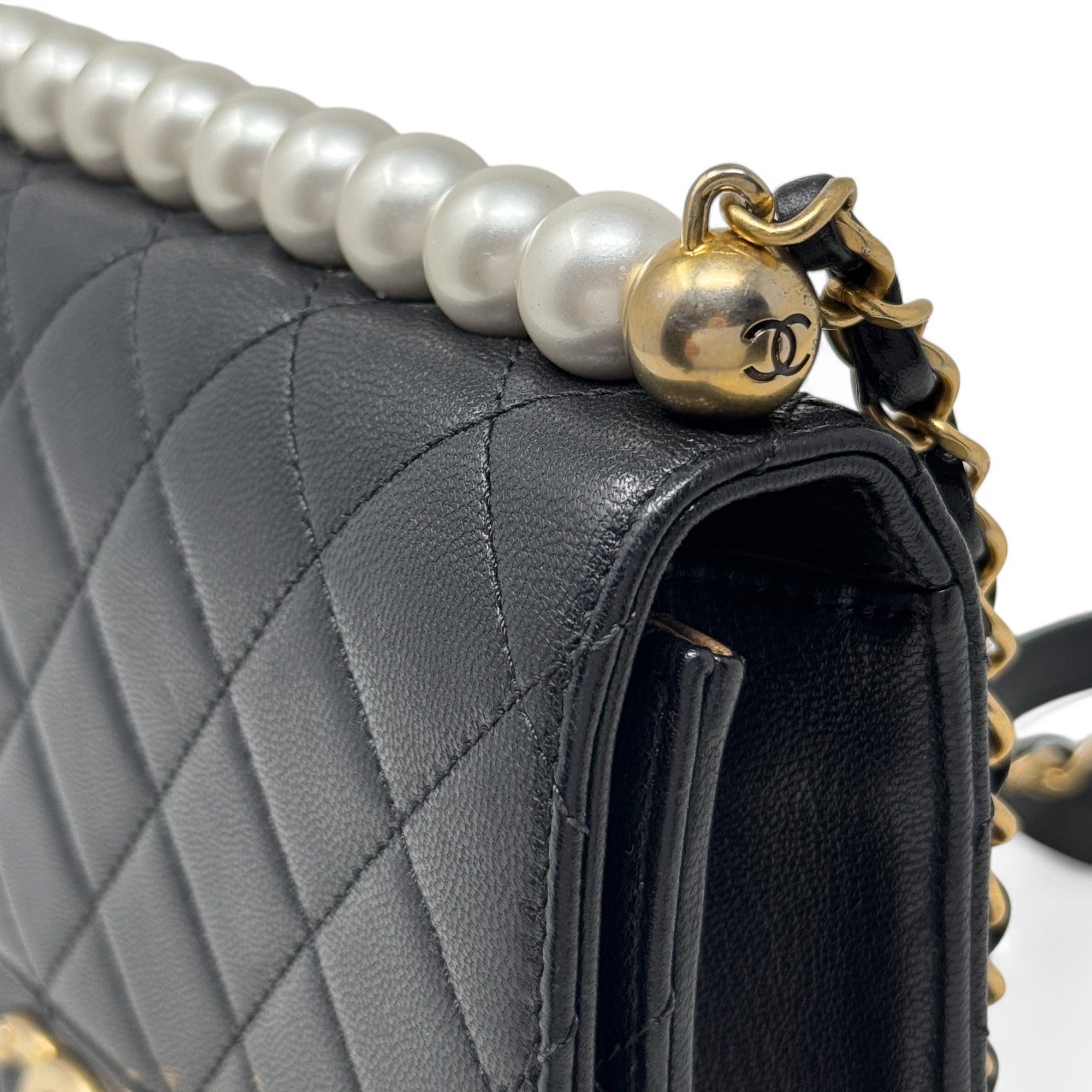 Chanel Black Small Chic Pearl Flap Bag - Luxury Designer Crossbody Purse for Women | Perfect for Evening Parties, Date Nights & Special Occasions
