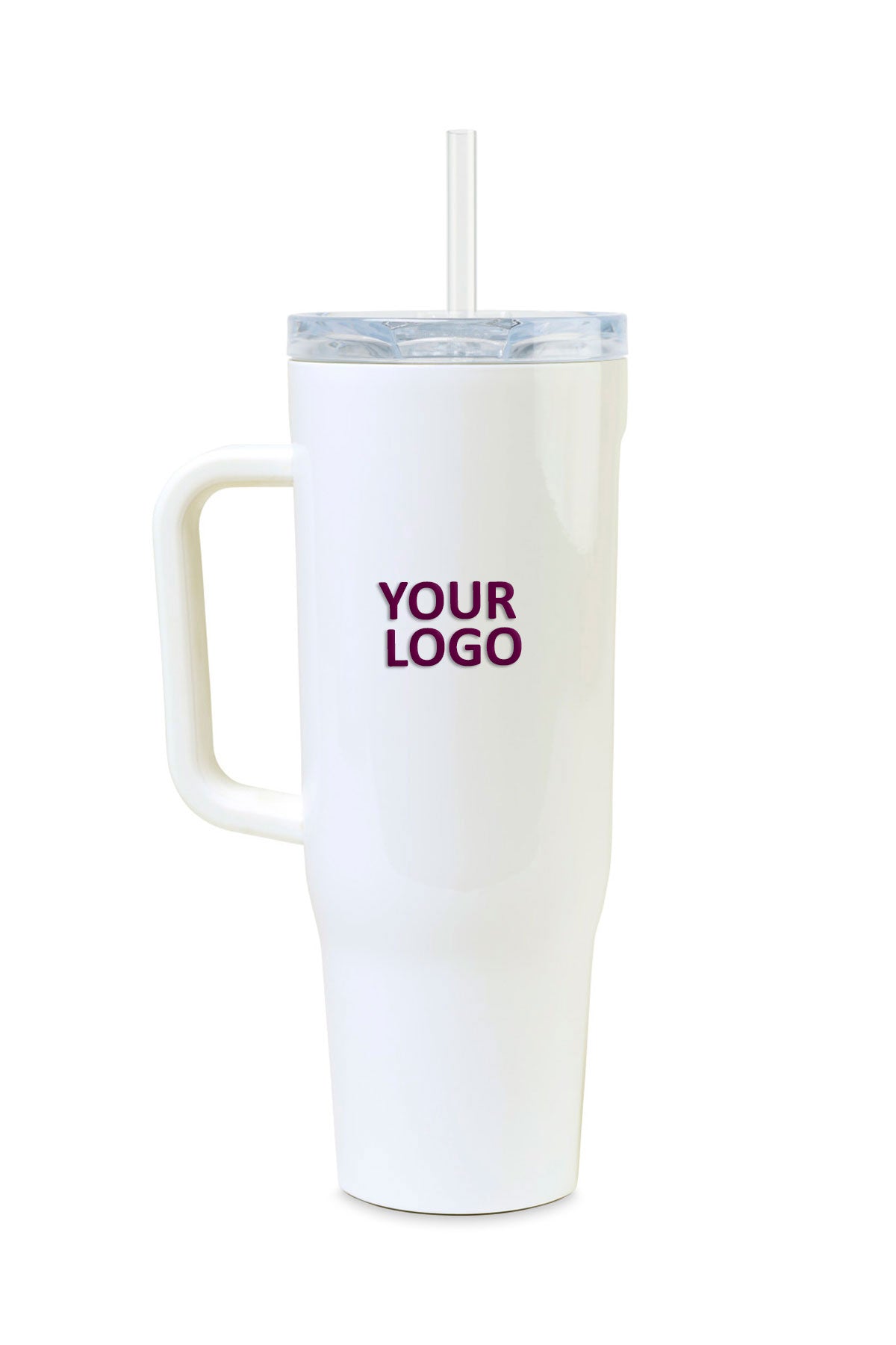 Corkcicle Custom Cruiser 40 Oz Stainless Steel Tumbler with Handle - White Insulated Water Bottle for Hot & Cold Drinks - Perfect for Travel, Gym, and Outdoor Activities