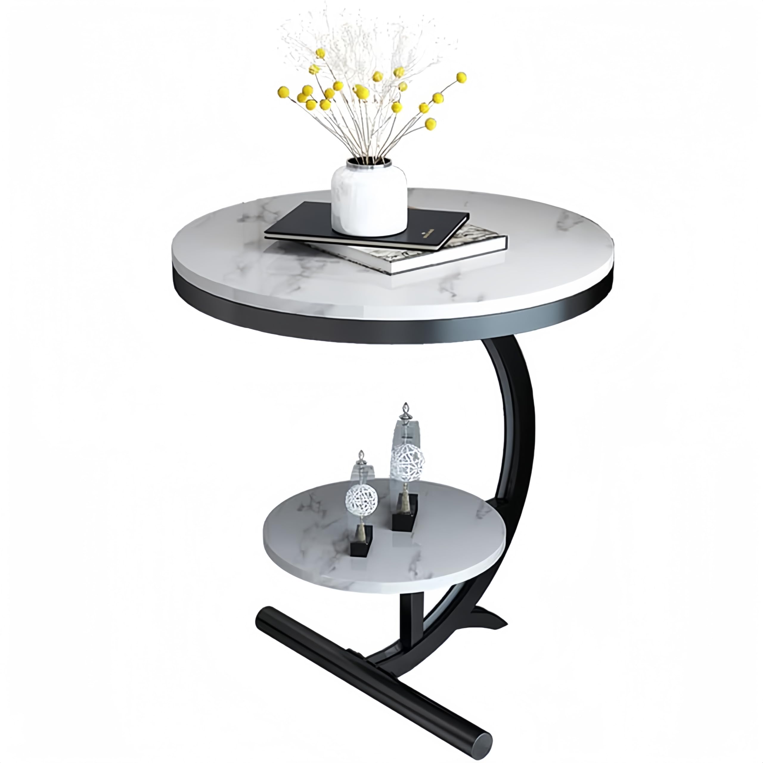 Luxury Marble 2-Tier Round Side Table - Modern End Table for Living Room, Bedroom, Hotel | Sofa Table, Nightstand, Coffee Table Accent Piece (Black & White) - Perfect for Small Spaces & Home Decor