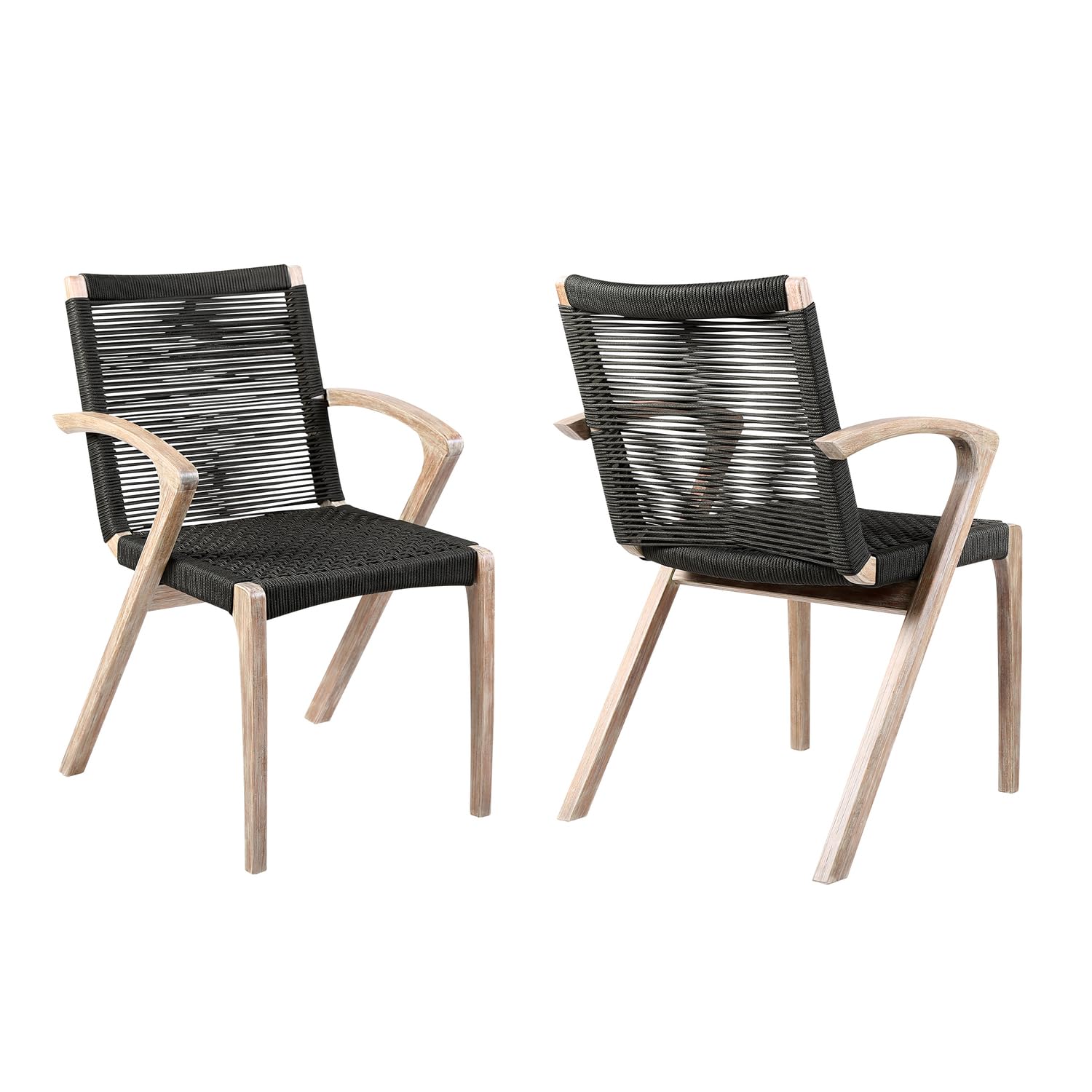 ARMEN LIVING Brielle Outdoor Patio Charcoal Rope Arm Chairs (Set of 2) - Teak Finish Weather-Resistant Lounge Chairs for Garden, Poolside & Backyard Relaxation
