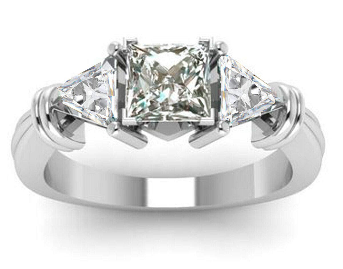 Princess & Trillion Cut Near White Moissanite Silver Ring - Size 7 - Elegant Gift for Women, Bridal Jewelry, Anniversary & Engagement Rings - Perfect for Weddings, Proposals & Special Occasions