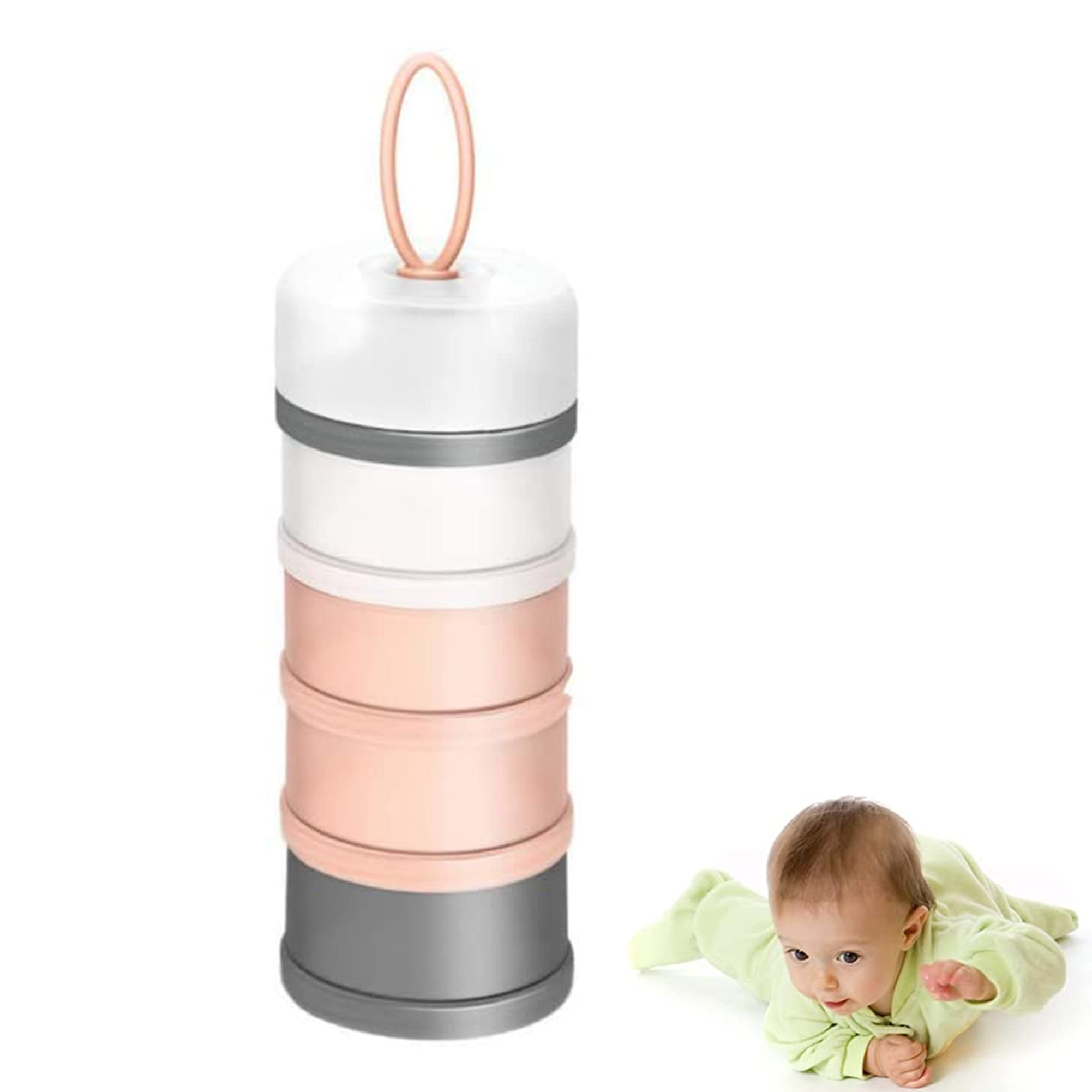 4-Layer Baby Formula Dispenser - Stackable Travel Milk Powder Container with 4 Spill-Proof Compartments | Portable Baby Feeding Storage for On-the-Go Parents | Perfect for Diaper Bags, Strollers & Travel (Pink)