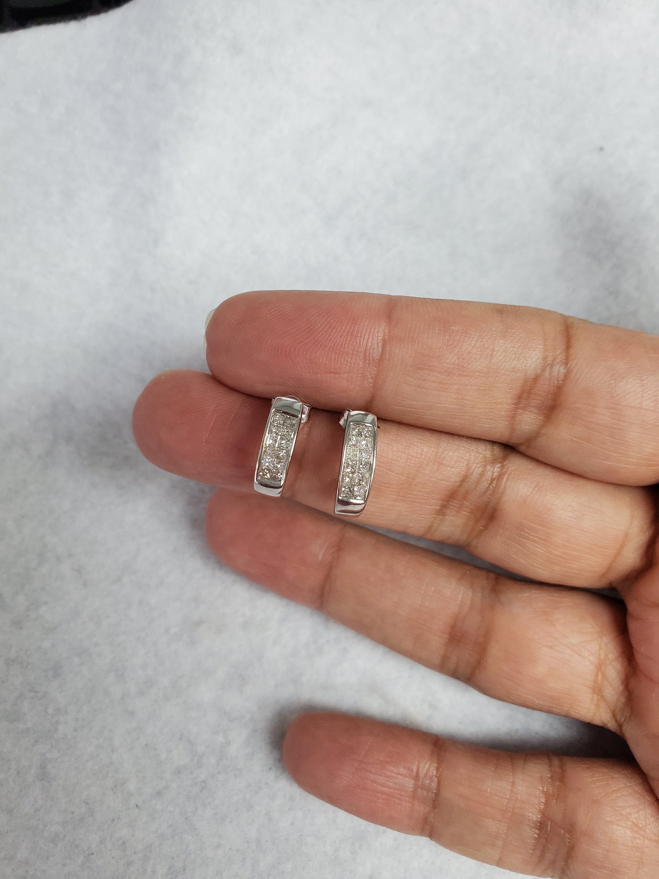 14K White Gold Princess Cut Diamond Huggie Earrings - 0.69cttw Stud Earrings for Women, Perfect for Weddings, Parties & Everyday Elegance