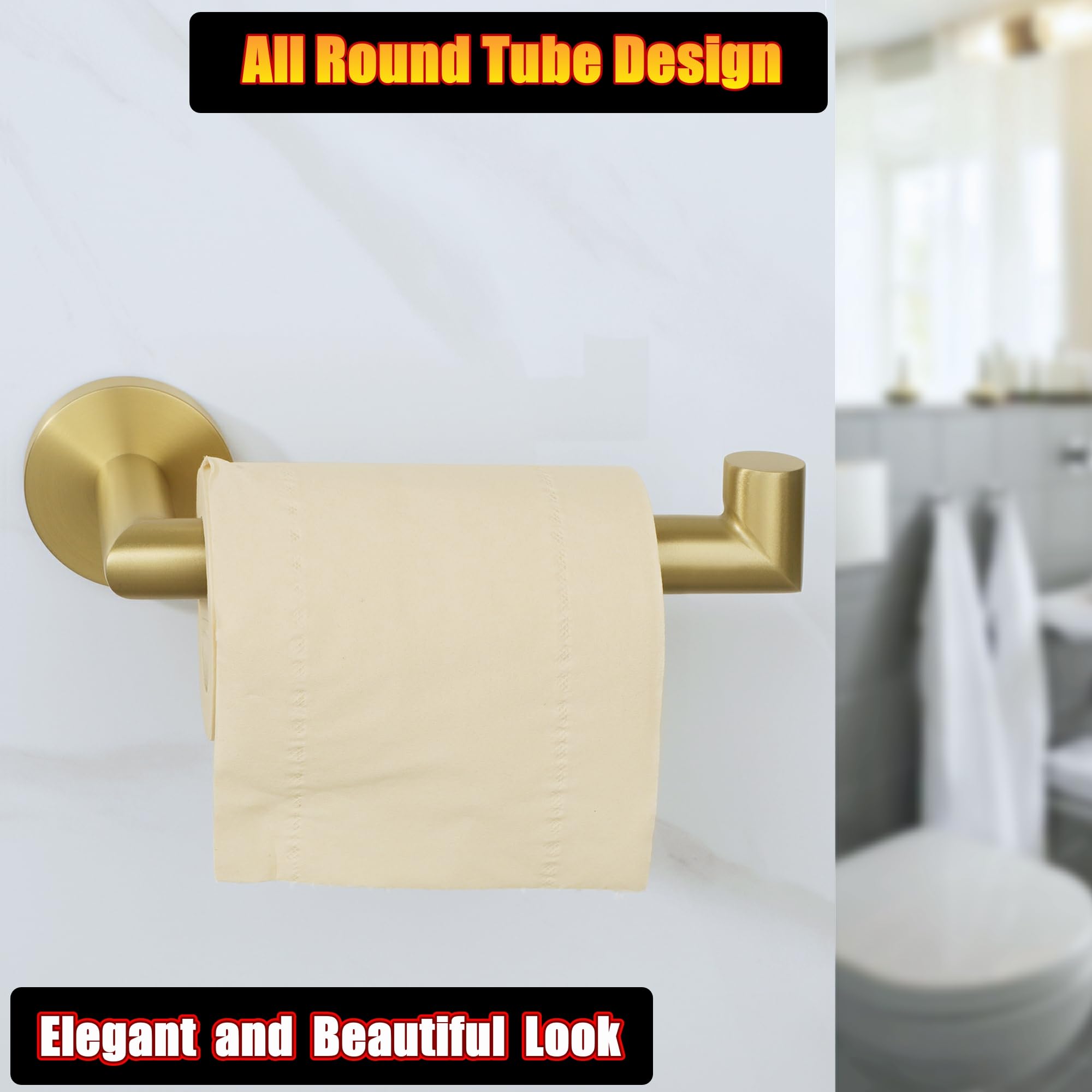Stainless Steel Toilet Paper Holder Wall Mount - Brushed Gold Bathroom Tissue Roll Dispenser, SUS304 Paper Rack for Home & Office Use - GKN130-G