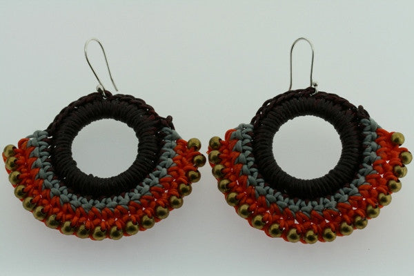 Stylish Brass Beaded Hoop Earrings in Orange - Perfect for Boho Fashion & Everyday Wear