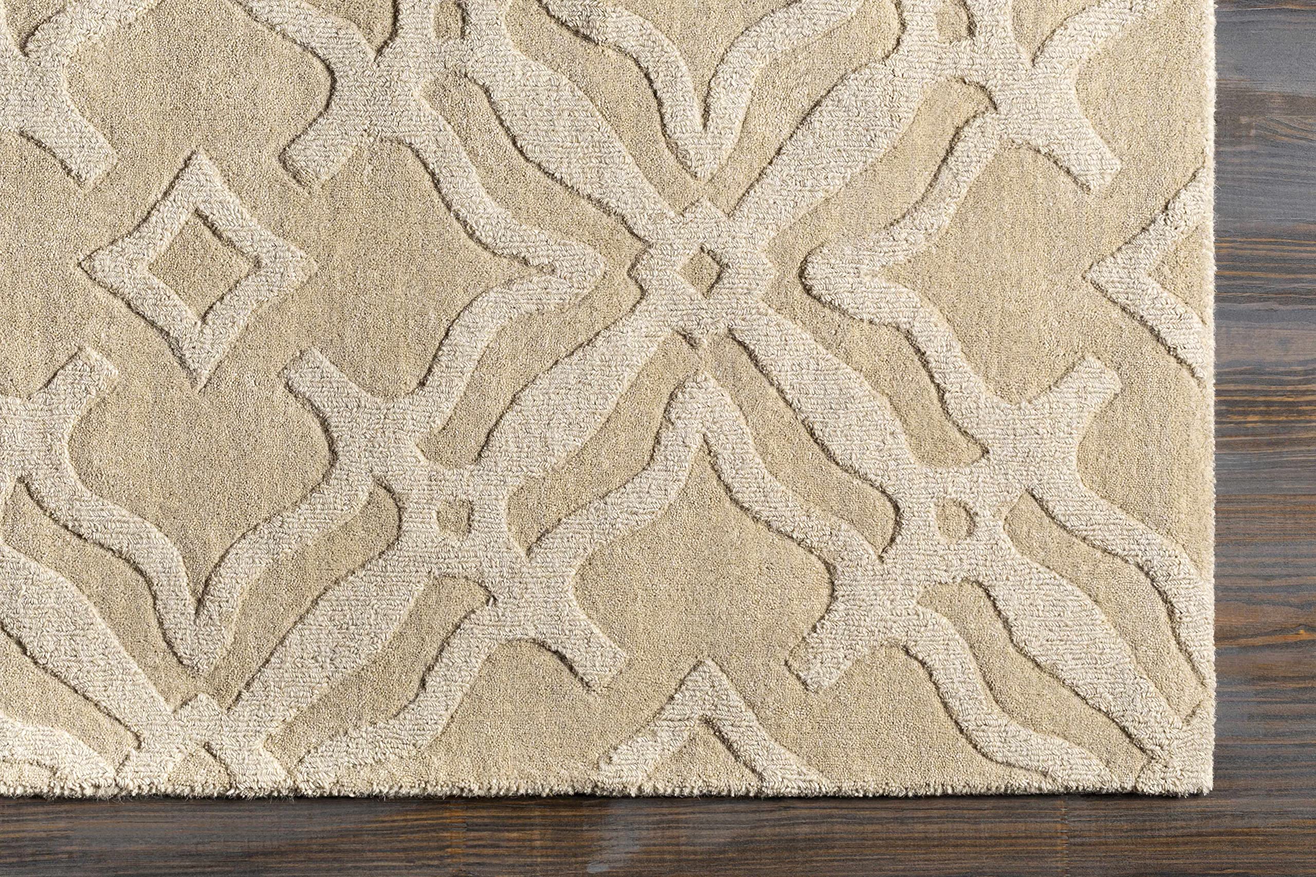 Hauteloom Fyffe Wool Area Rug - 9' x 12' Beige Solid & Border Design - Soft & Durable for Living Room, Bedroom, Office - Perfect for Home Decor, Cozy Spaces & High Traffic Areas
