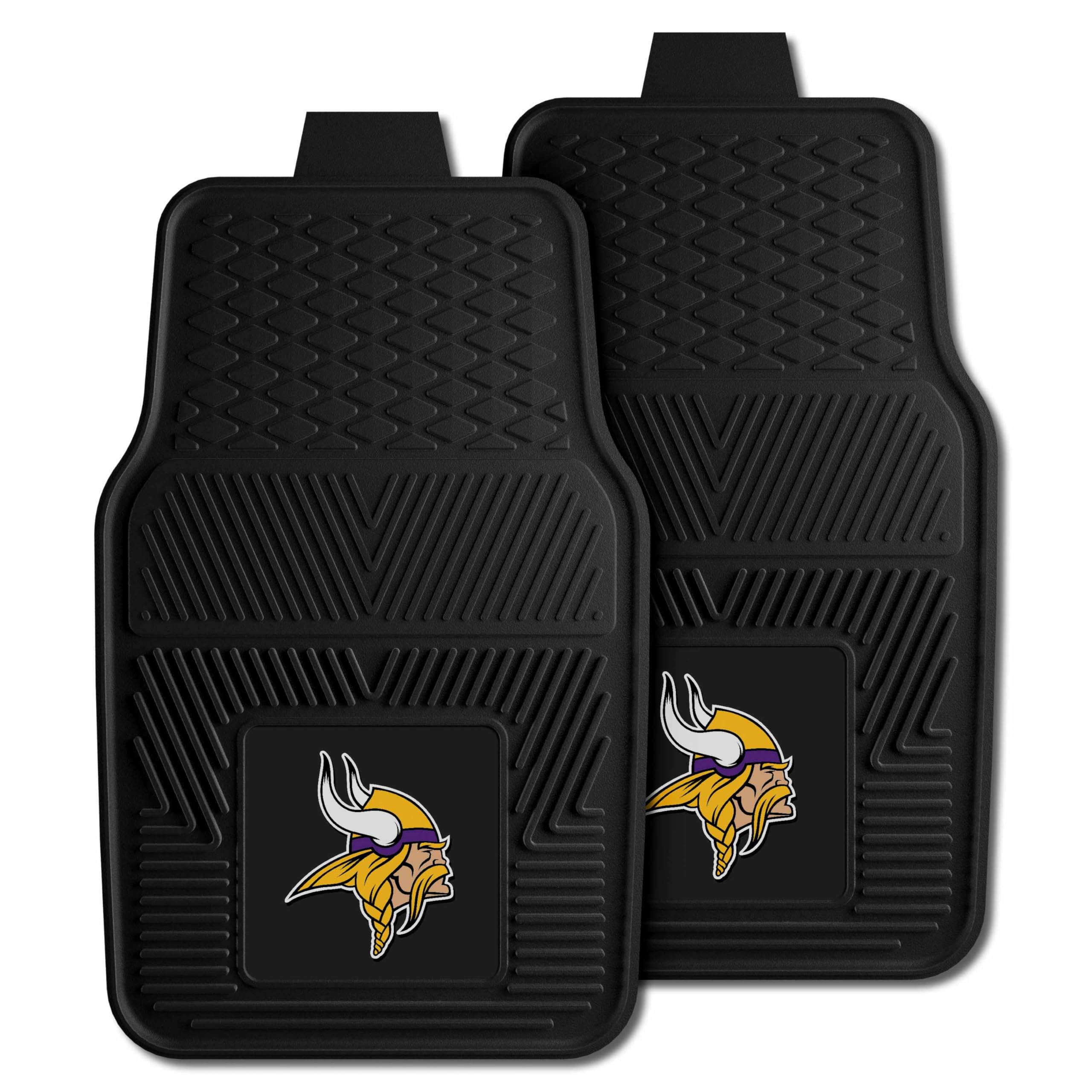 FANMATS 8775 Minnesota Vikings 2-Piece Heavy Duty Vinyl Car Floor Mats Set - All Weather Protection, Universal Fit, Deep Reservoir Design (18