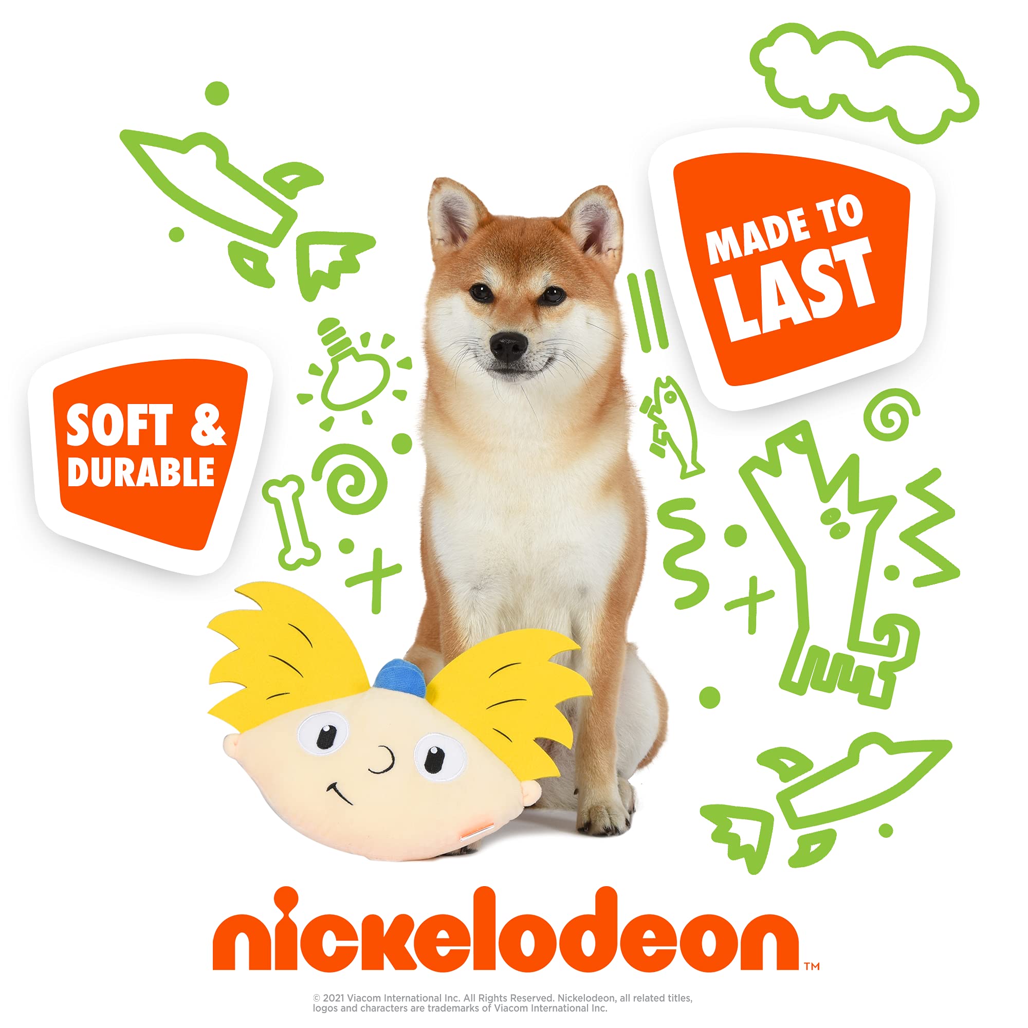 Nickelodeon Hey Arnold Football Head Plush Dog Toy – 8 Inch Squeaky Soft Toy for Small & Large Dogs | 90s Cartoon Collectible for Playtime & Nostalgic Gift