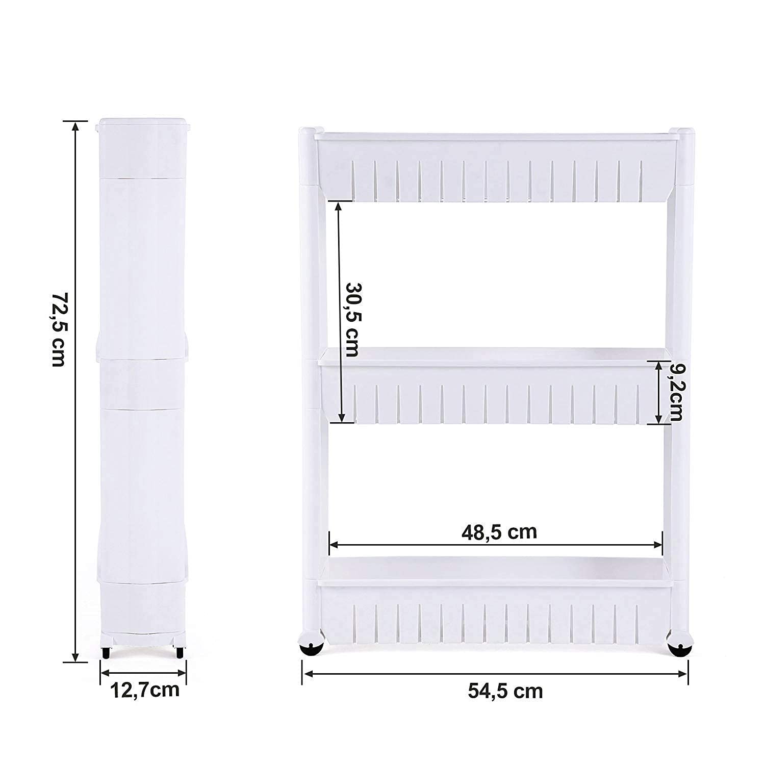Orrda 3-Tier Slim Space Saving Storage Organizer Shelf with Wheels - Kitchen, Bathroom, Bedroom Organizer Rack for Spices, Toiletries & Home Essentials (White) | Perfect for Small Spaces & Clutter-Free Organization