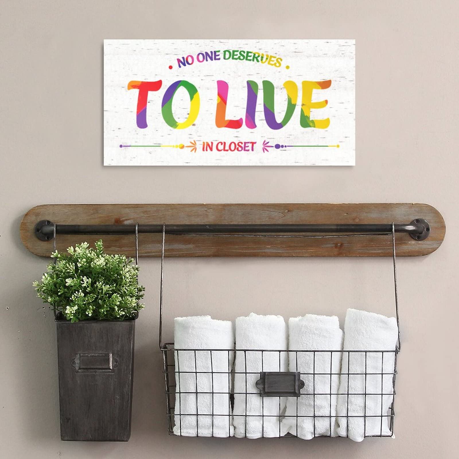 8x16 Inch Gay Pride Parade Wall Decor - Inspirational Wood Plank Plaque with 
