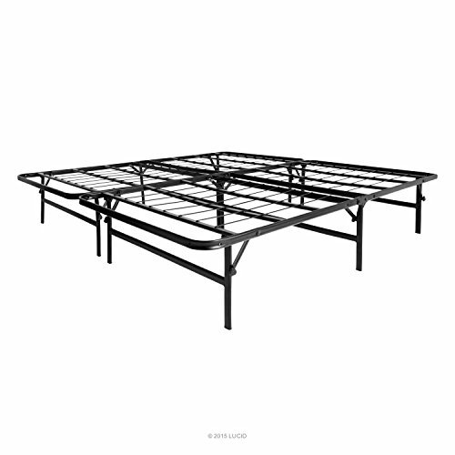 LUCID Foldable Metal Platform Bed Frame with Mattress Foundation - Sturdy & Noise-Free Support - Queen Size for Bedroom, Guest Room, or Dorm