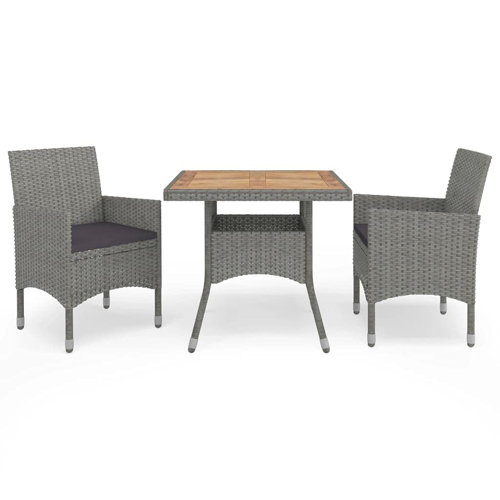 Sywamol 3-Piece Outdoor Patio Furniture Set - Gray Poly Rattan & Acacia Wood Lounge Sofa for Veranda, Lawn, Backyard - Perfect for Relaxing, Dining & Entertaining Guests Al Fresco