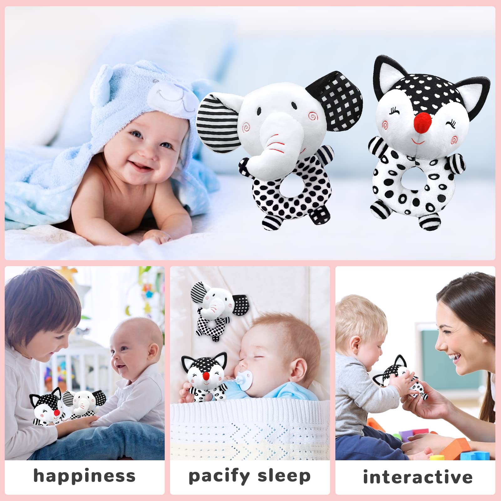 Best Baby Rattles for 0-6 Months - High Contrast Black & White Newborn Toys, Soft Plush Infant Rattles for 0-3-6-9-12 Months Boys & Girls - Perfect for Tummy Time, Sensory Development & Early Learning