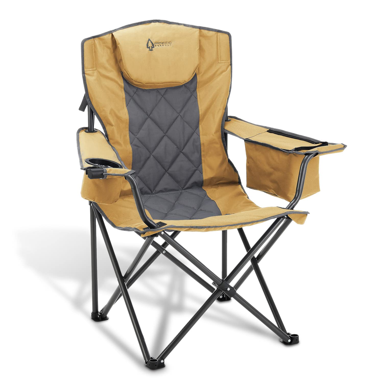 ARROWHEAD OUTDOOR Portable Folding Camping Quad Chair with 6-Can Cooler, Cup & Wine Glass Holders, Heavy-Duty Carrying Bag, Padded Armrests, Headrest & Seat, Supports up to 450lbs, USA-Based Support – Perfect for Camping, Backyard Relaxation, and Outdoor Events
