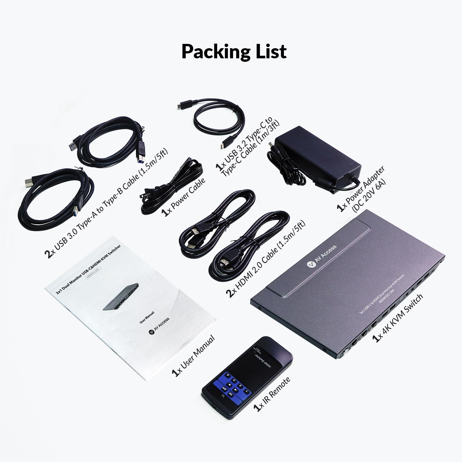 AV Access 4K KVM Switch Dock for Laptop & 2 PCs - Dual Monitor USB-C Docking Station with 65W Charging, Ethernet, HDMI 4K@60Hz, Hotkey Switch - Perfect for Home Office & Multi-Device Workspace