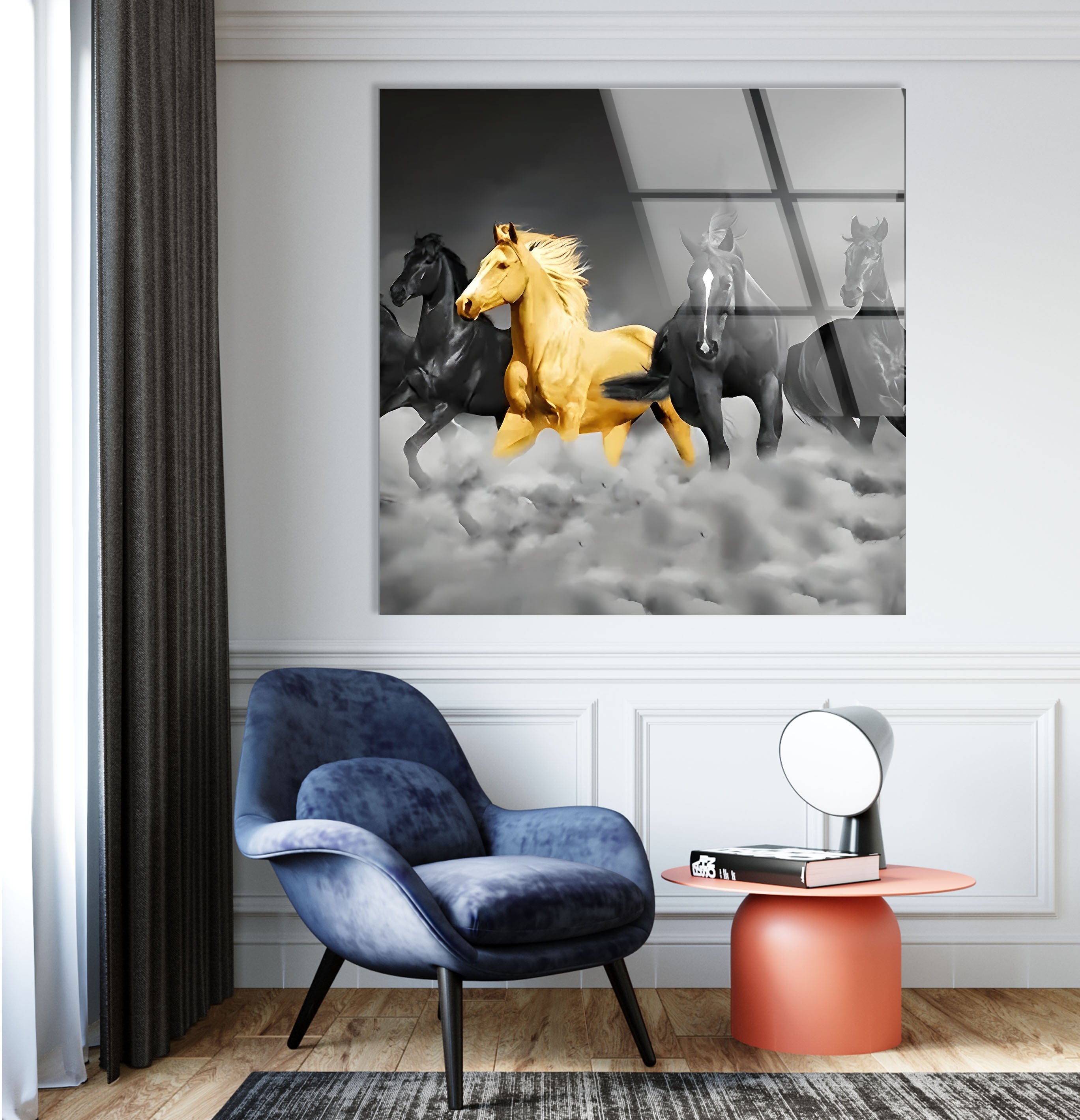 Elegant Black & Golden Horse Glass Wall Art - Handmade Modern Home Decor for Living Room, Bedroom & Office - Perfect Gift Idea for Housewarming & Holidays
