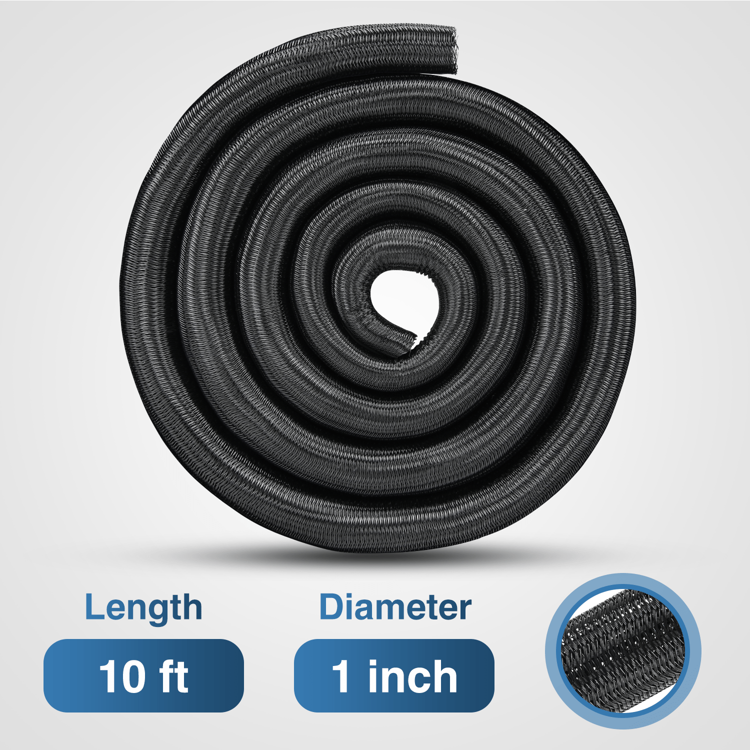 10ft 1 inch Cable Management Sleeves - Braided Cord Organizer for Home & Office - Perfect for TV, Computer, Desk Wire Management (Black, 3-Pack)