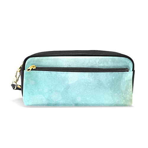PU Leather Abstract Light Blue Watercolor Cosmetic Bag - Travel Makeup Clutch Pouch for Women | Waterproof Toiletry Organizer | Perfect for Vacation, Gym & Daily Essentials Storage