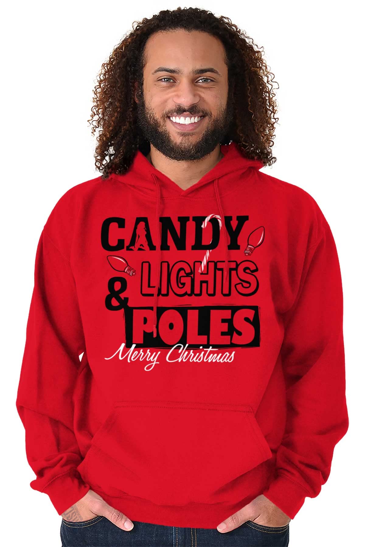 Funny Christmas Candy Lights Pole Hoodie - Cozy Men's Hooded Sweatshirt for Holiday Parties & Winter Outfits