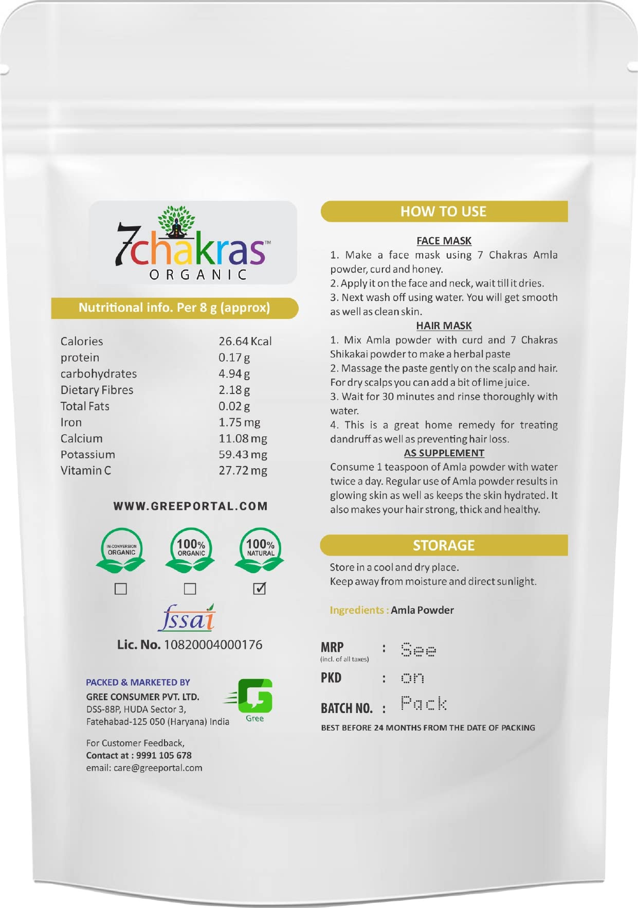 Organic Amla Powder for Hair Growth & Skin Care | 100% Pure Gooseberry Powder for Hair Nourishment, Repair & Healthy Eating | Natural Ayurvedic Superfood for Smoothies, Hair Masks & Wellness (250g)
