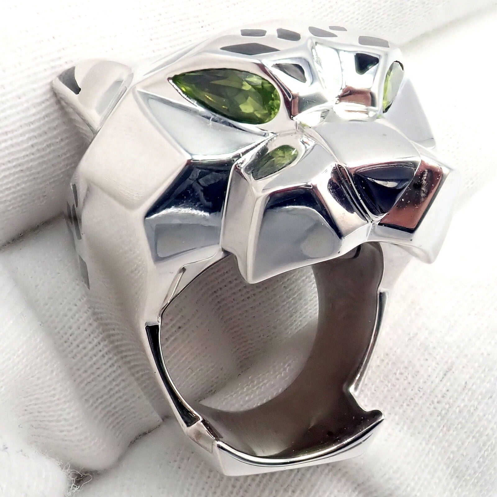 Cartier Panther Panthere 18K White Gold Ring with Peridot, Onyx & Lacquer - Large Size with Certification - Perfect for Luxury Gifts, Anniversary & Special Occasions