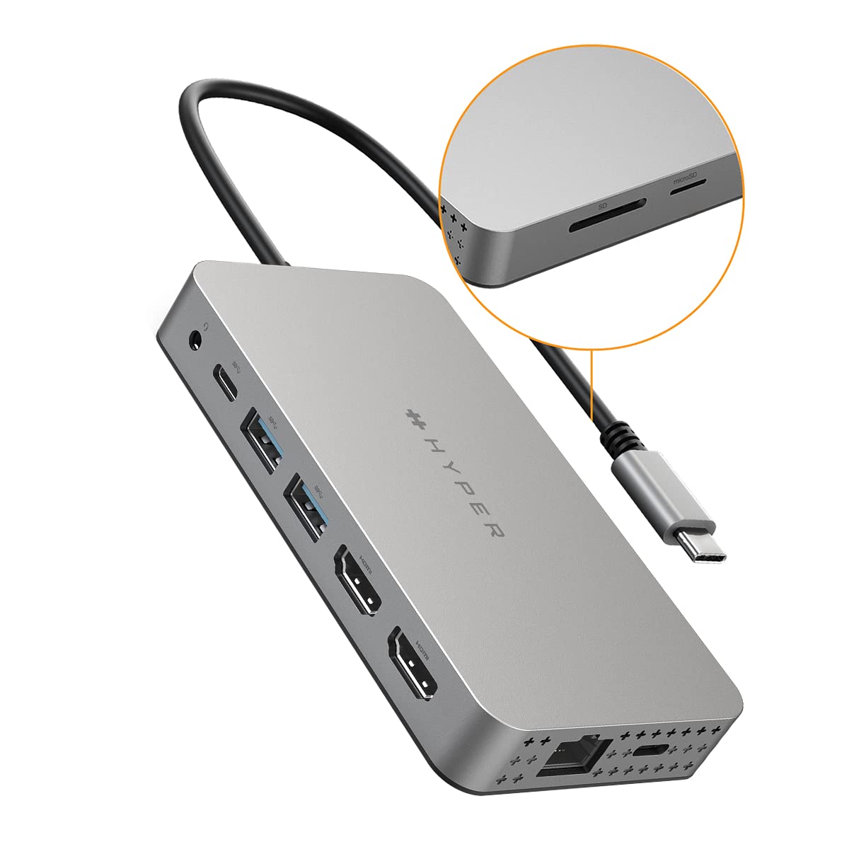 HyperDrive M1 M2 MacBook Pro USB C Hub - 10-in-1 USB C Adapter with Dual 4K HDMI, Ethernet, USB-A Ports - Perfect for Home Office, Video Conferencing & Multi-Screen Workstations