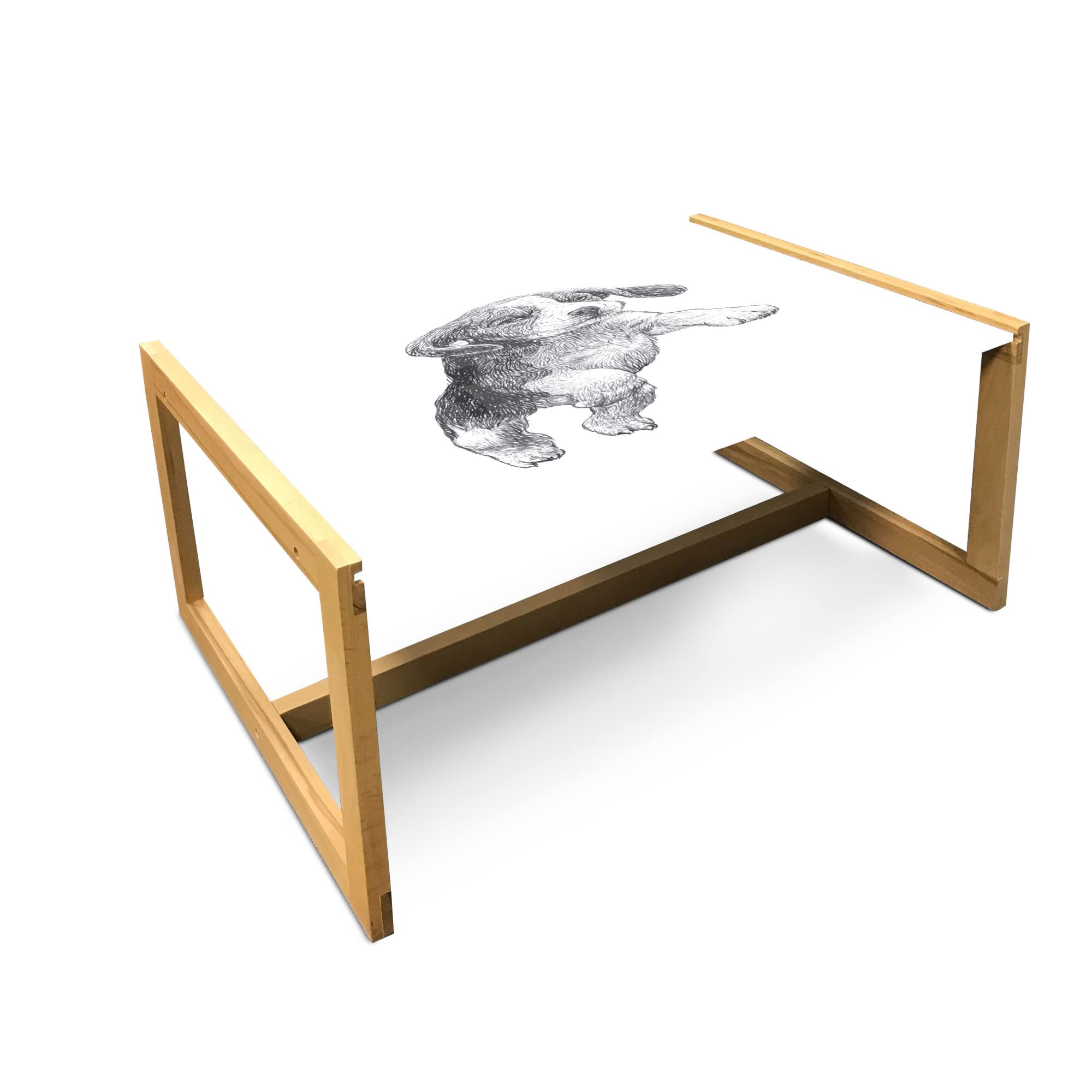 Ambesonne Beagle Coffee Table - Modern Acrylic Glass Center Table with Wooden Frame, Grey and White Pen Drawing of Jumping Beagle Dog - Perfect for Offices, Dorms, Living Rooms & Home Decor