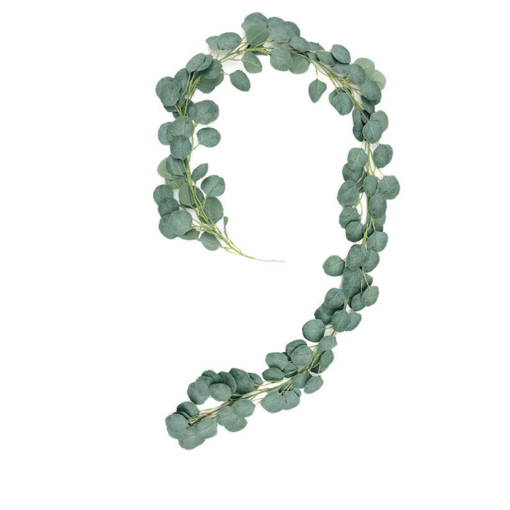 6.5 Ft Green Artificial Eucalyptus Vines - Faux Silver Dollar Eucalyptus Leaves with Red Autumn Accents for Wedding Wreaths, Home Decor, and Seasonal Displays