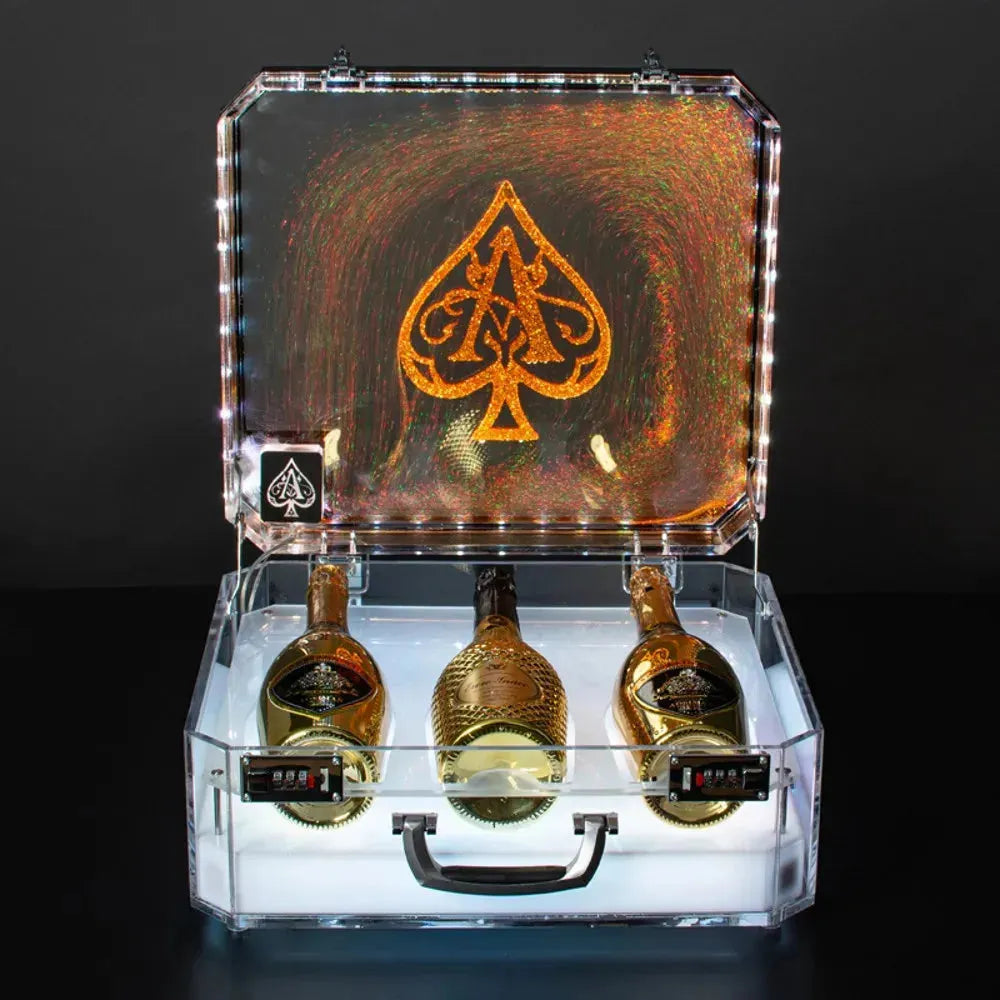 Rechargeable LED Ace of Spade Champagne Display Case - 3 Bottle Capacity with Ice Rock Design for VIP Nightclub, Party, Lounge & Bar Events - Perfect for Champagne Storage & Themed Celebrations
