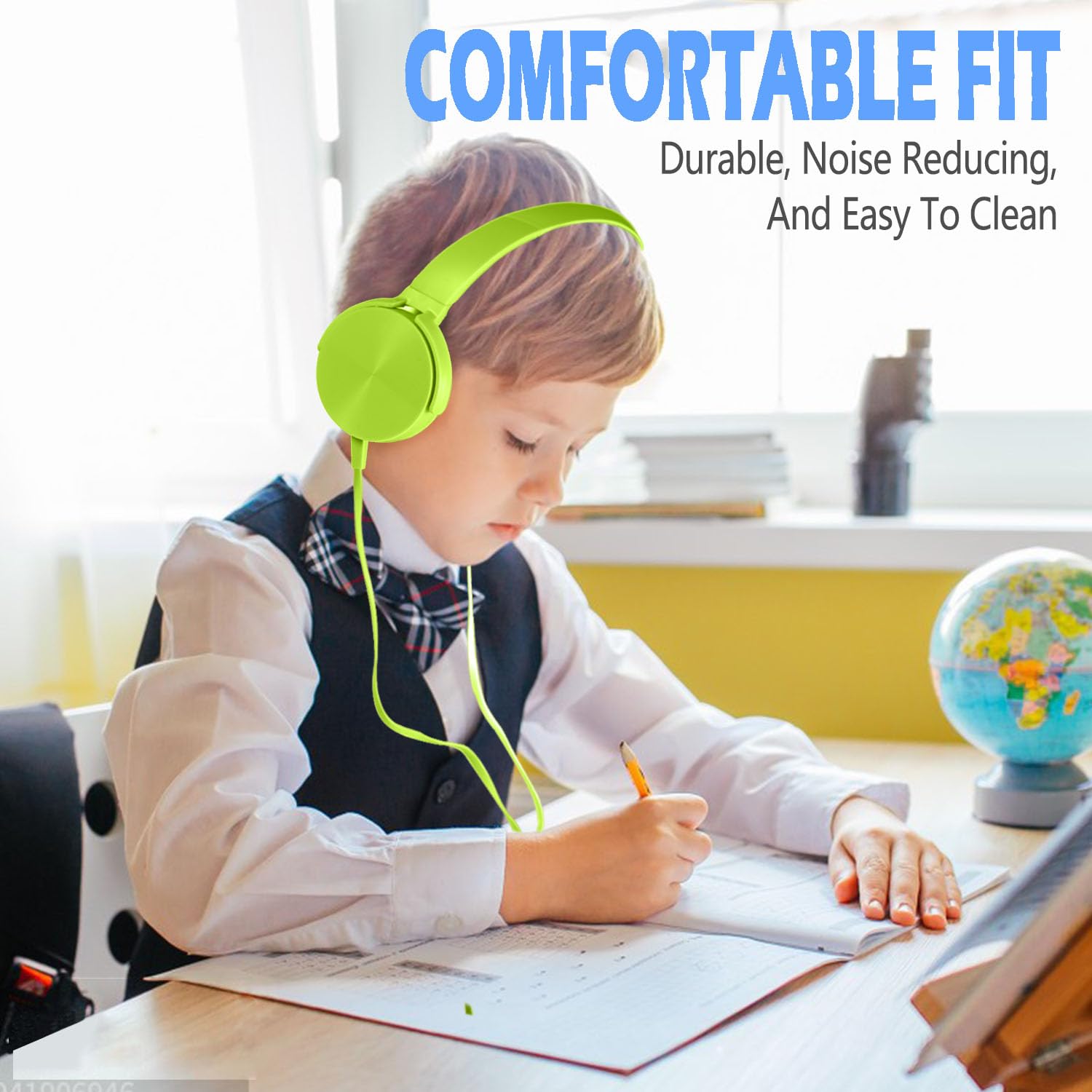 2 Pack Kids Headphones for School & Online Learning - Durable Wired Headset with Noise Isolating Stereo Sound, 3.5mm Jack for Chromebook, Computer, Laptop (Dark Blue + Green) - Perfect for Classroom, Homeschooling & Remote Learning