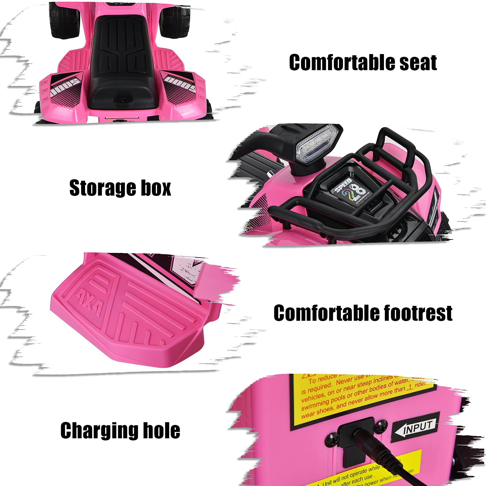 Costzon 6V Kids Electric ATV Quad with Storage Basket, Headlight, Horn & Music - Pink Ride-On Toy Car for Toddlers 18-36 Months | MP3/USB Player | Outdoor & Indoor Play for Boys & Girls