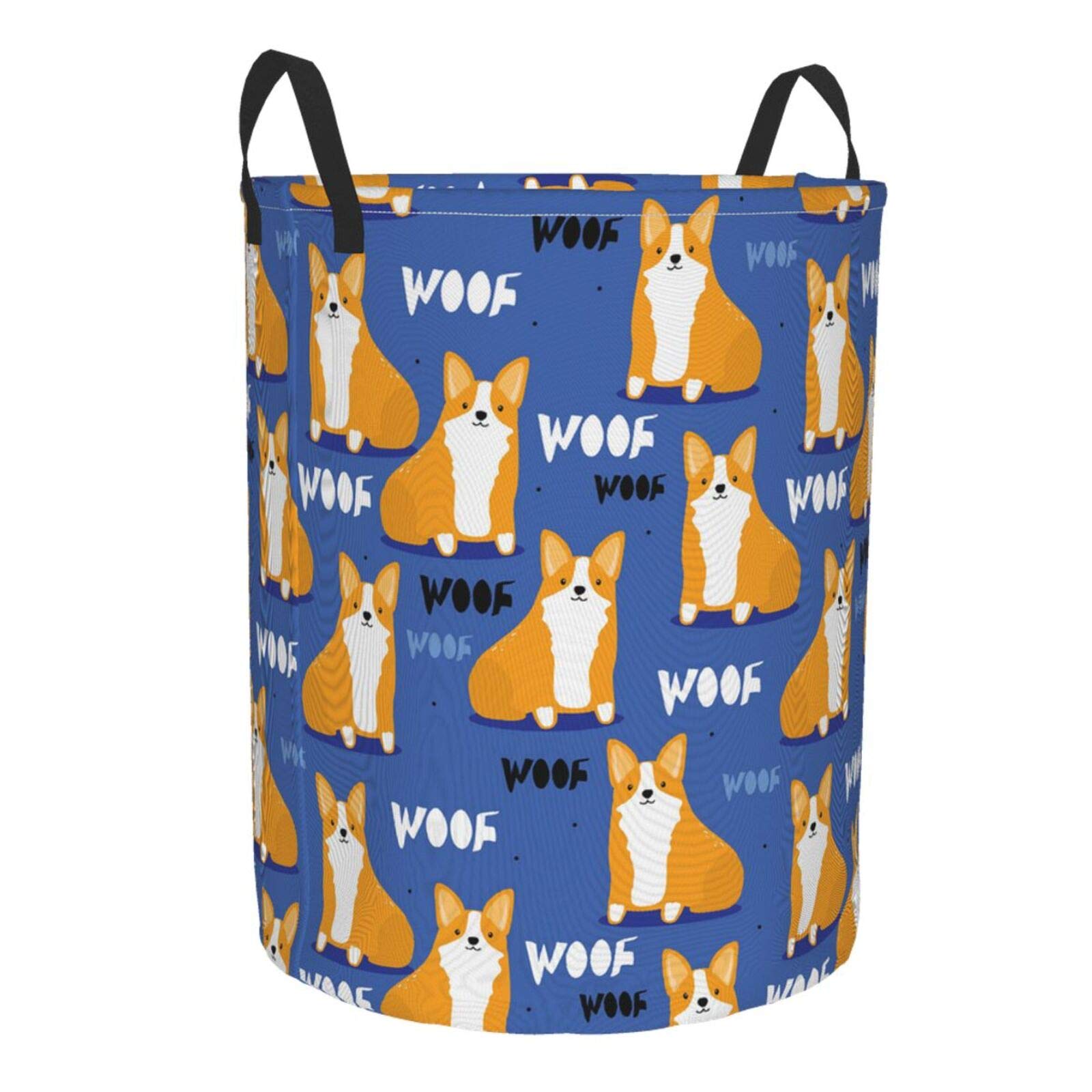 Happy Dogs Cute Corgi Collapsible Laundry Basket with Handle - Waterproof Fabric Hamper for Dirty Clothes, Toys & Bathroom Storage - Large Foldable Organizer Bin for Home, Bedroom & Laundry Room