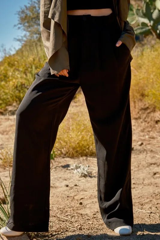 High Waist Front Pleat Wide Leg Pants for Women - Comfortable Office & Casual Trousers - Perfect for Work, Travel & Everyday Wear