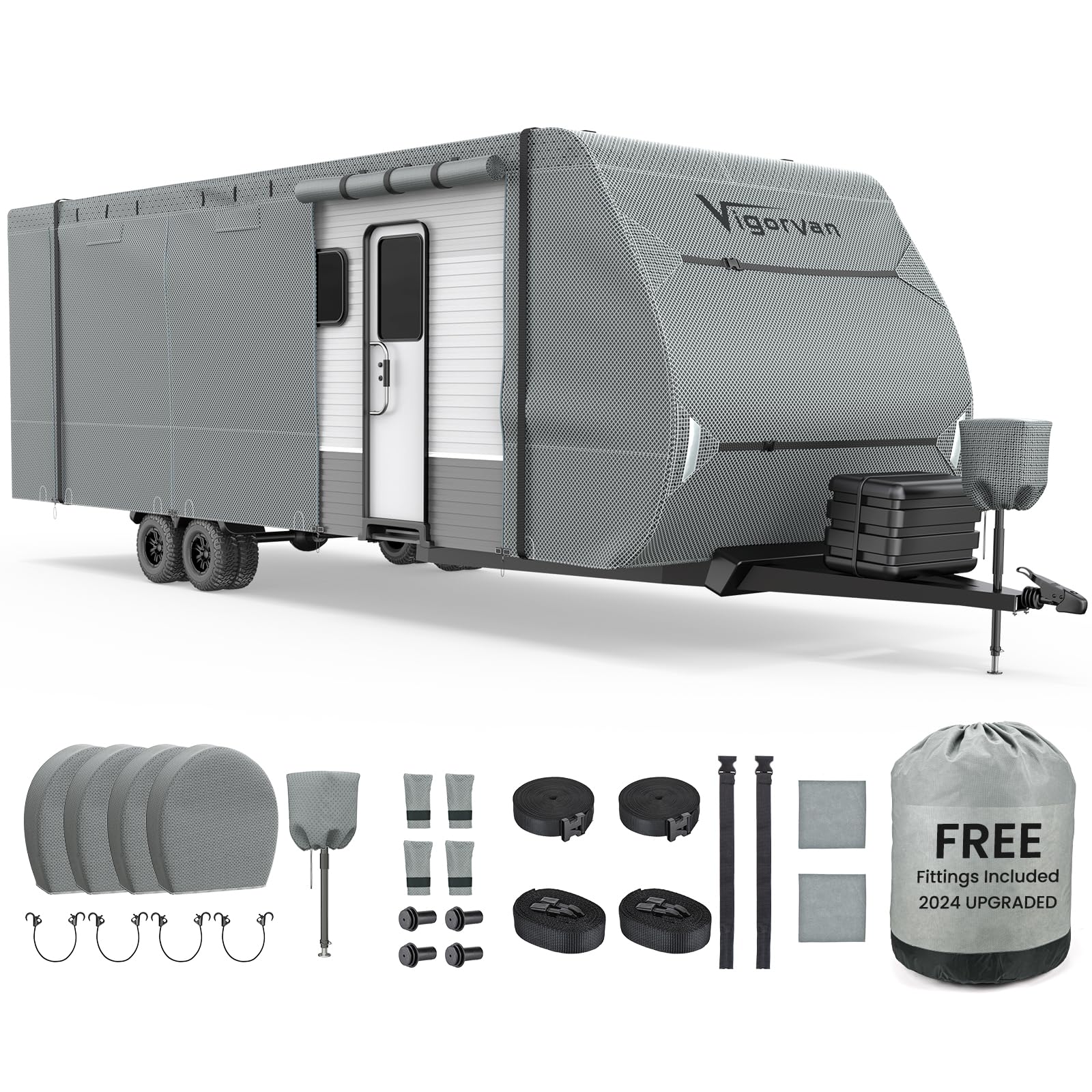 Upgraded RV Cover - Heavy Duty Travel Trailer Cover for 22'-24' Motorhomes | Waterproof, Windproof, UV Protection & Snow Resistant with Jack & Tire Covers | Perfect for Winter Storage & Outdoor Protection