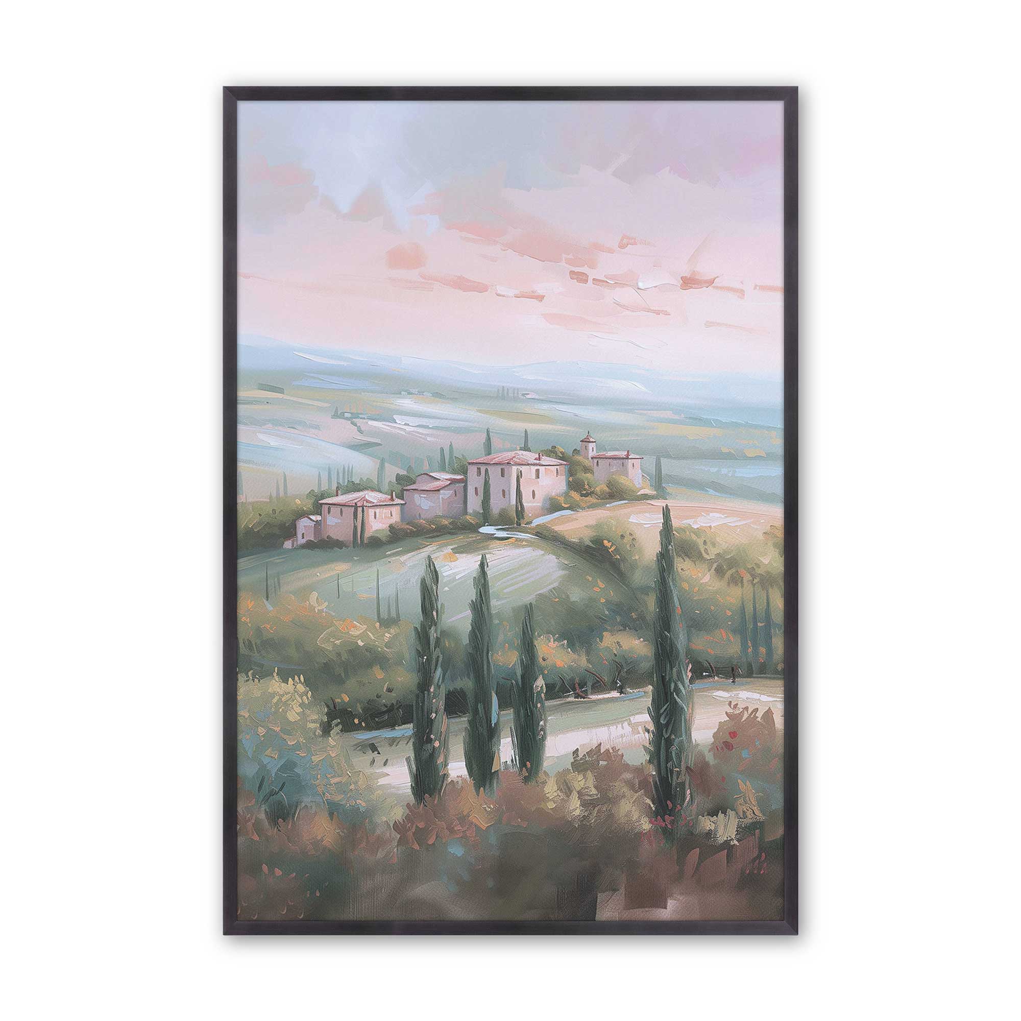 Tuscany Sunset Landscape Art Print - Dusk's Glow v1 Wall Decor for Living Room, Bedroom & Office