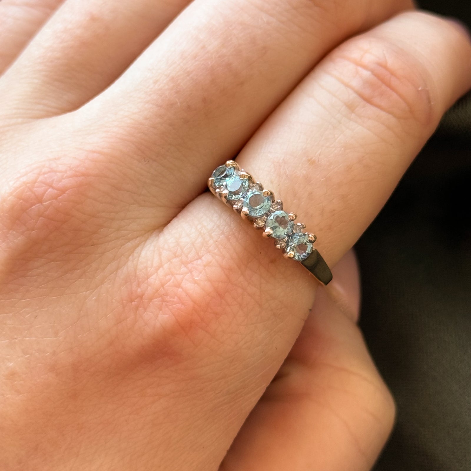Five Stone Blue Topaz & Diamond Ring | 0.90ctw Gemstone & 0.04ctw Diamonds | Size 7.75 | Elegant Jewelry for Engagement, Anniversary & Special Occasions