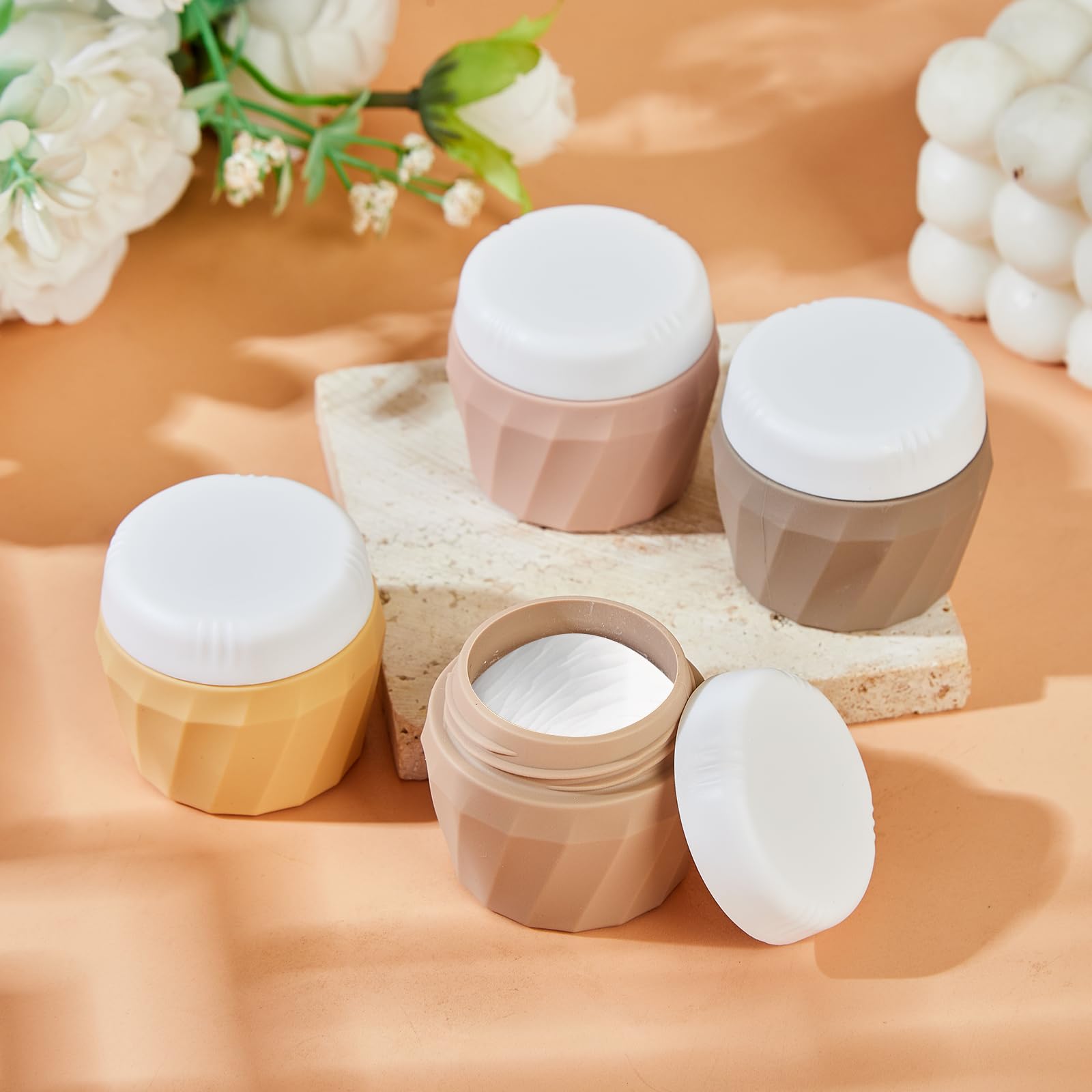 Premium 1oz Silicone Travel Containers for Toiletries - TSA Approved Leak-Proof Refillable Cosmetic Cream Jars with Clear Bag - Perfect for Face & Body Cream Storage (Apricot) | Ideal for Air Travel, Gym, Camping & Daily Skincare Routine