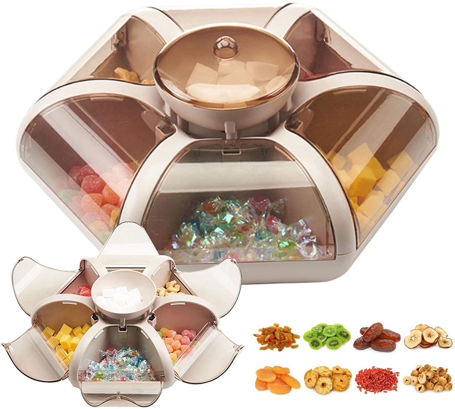 KTYX Rotating Lotus Fruit Tray - Creative Plastic Snack Storage Box for Candy, Nuts & Dried Fruits | Perfect for Parties, Home Kitchen Organization & Office Snack Storage