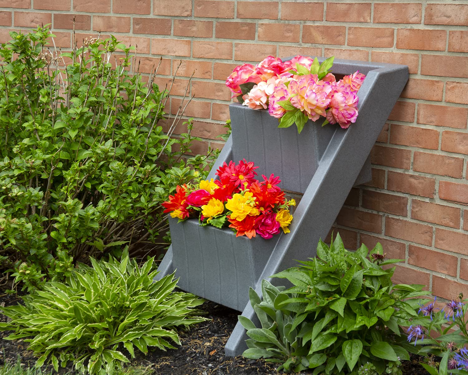 Raised Angled Garden Bed - Dark Granite Color Elevated Planter Box for Vegetables, Herbs & Flowers | Perfect for Patio, Balcony & Backyard Gardening