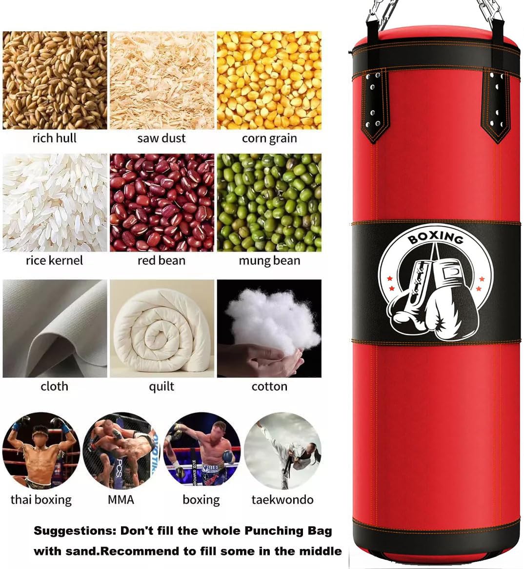 Best Hanging Punching Bag for Adults - Unfilled PU Boxing Bag Set with Gloves, Wraps, Chain & Hook for MMA, Karate, Taekwondo, Muay Thai - Perfect for Home Gym Training & Combat Sports Practice