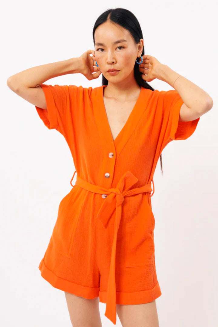 Lika Women's Playsuit Jumpsuit - Orange Romper for Summer, Casual Outfit, Beachwear, Lounge Wear - Perfect for Vacation, Party, and Everyday Comfort