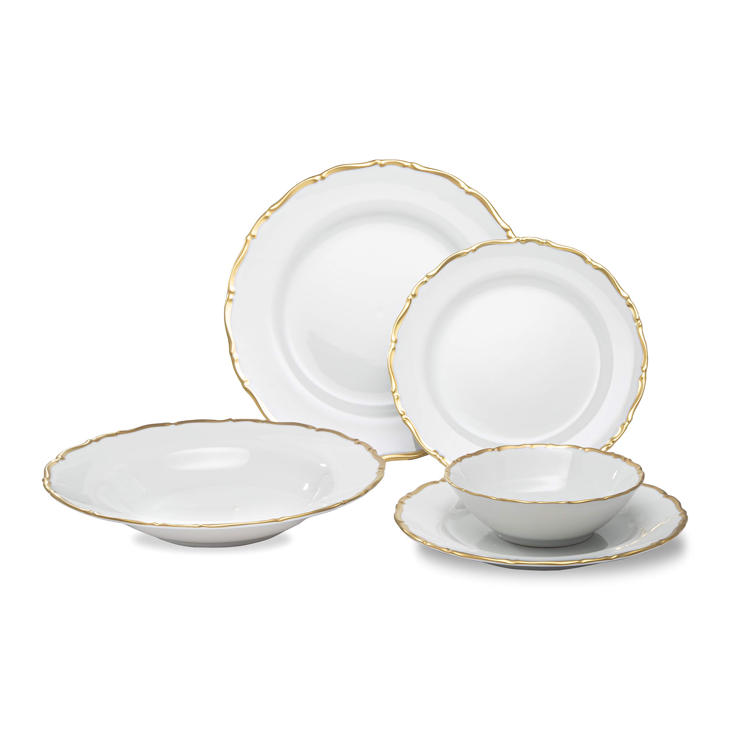 Luxury 40-Piece Fine China Dinnerware Set - White and Gold Porcelain Dishes for 8 People - Elegant Ocean Décor Tableware for Formal Dining, Wedding Registry & Holiday Entertaining