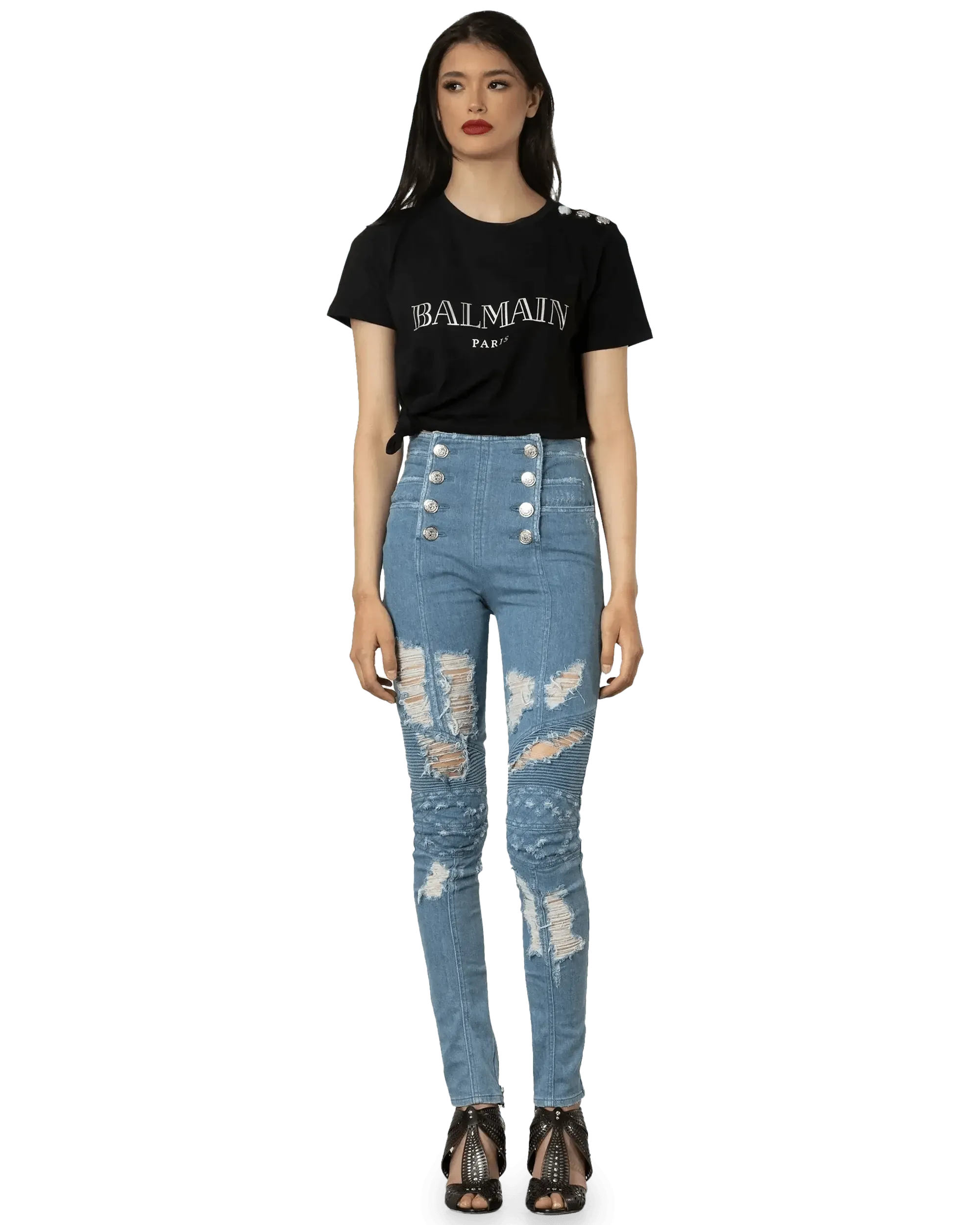 Distressed Button Up Skinny Jeans for Women - Vintage High Waisted Ripped Denim Pants - Perfect for Casual Outfits, Street Style & Night Out