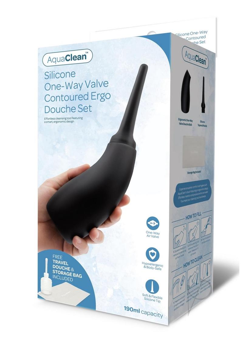 AquaClean 190ML One Way Valve Ergo Douche - Black | Comfortable & Hygienic Personal Cleansing Solution for Travel, Home & Gym Use